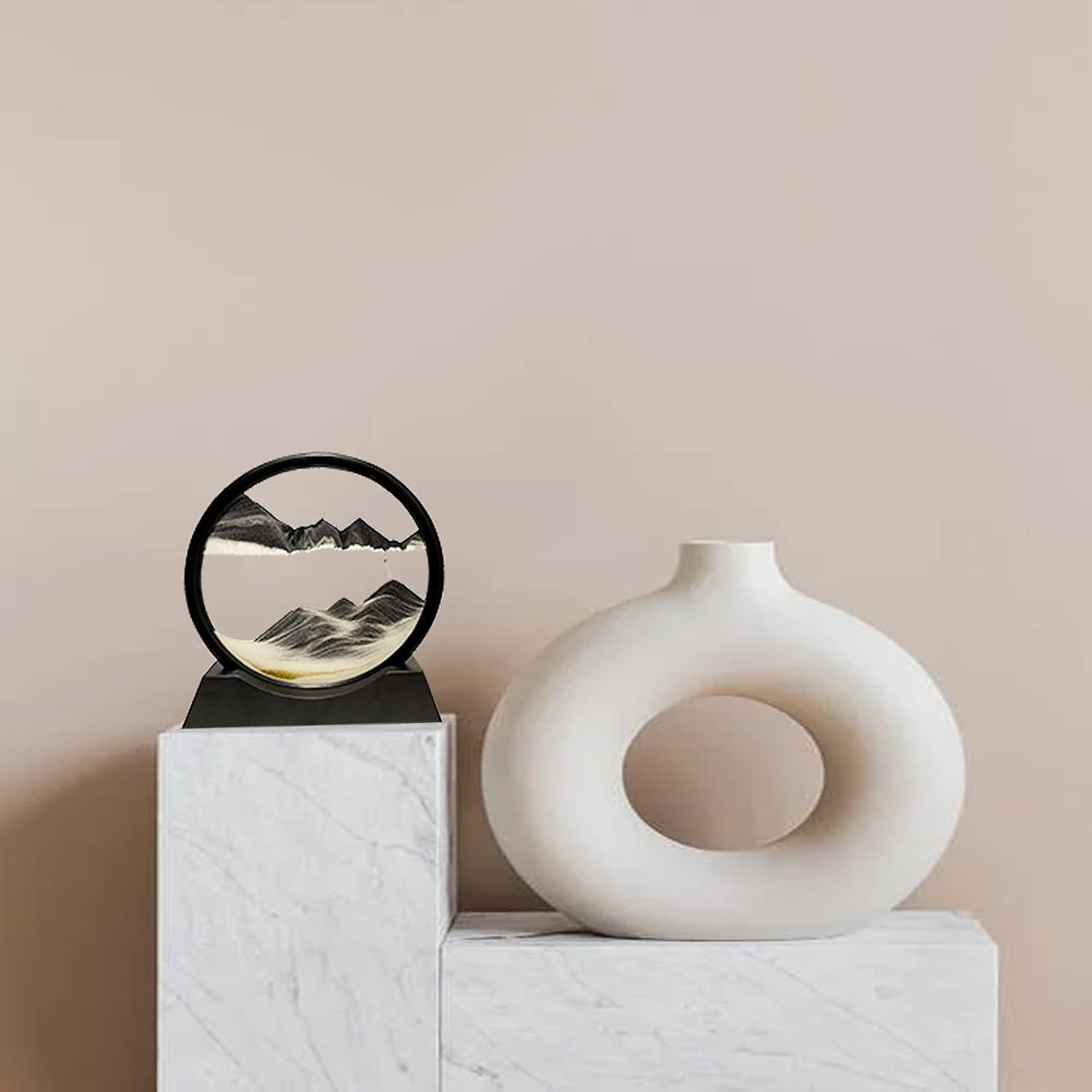 CATFUN Moving Sand Art Picture in Motion round Glass 3D Deep Sea Landscape, Dynamic Sandscapes, Sensory Relaxing Desktop (BLACK) image number 1