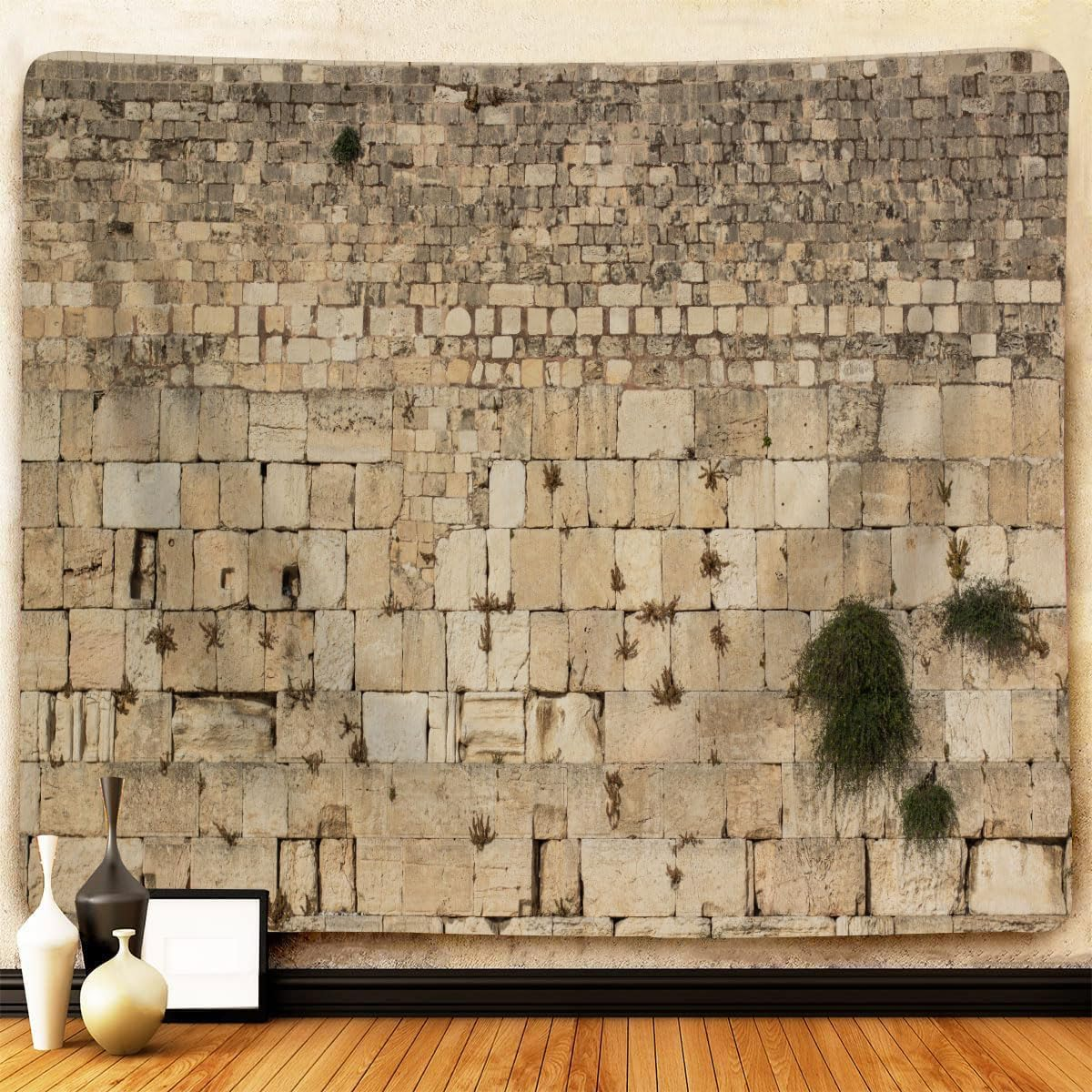 Western Wall Jerusalem City Tapestry Wall Hanging, Kotel Sukkah Decor West Wailing Wall Tapestries for Bedroom Living Room Dorm Office Ceiling Room Wall Art Deocr Stone Wall Blanket Posters 60X40IN