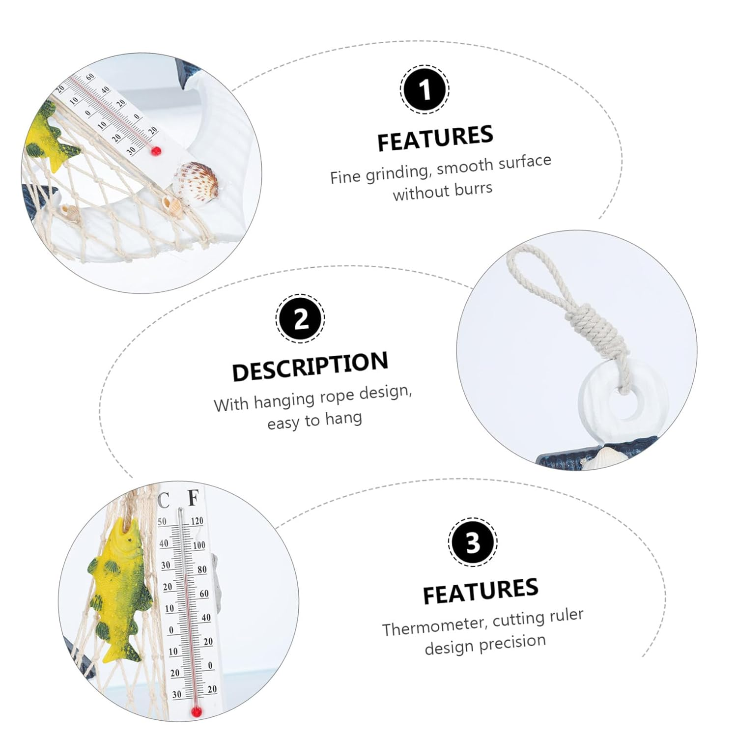 Milisten Ocean Style Wooden Boat Anchor Thermometer Decor Retro Mediterranean Design Nautical Ornament for Living Balcony Home Office Display image number 6