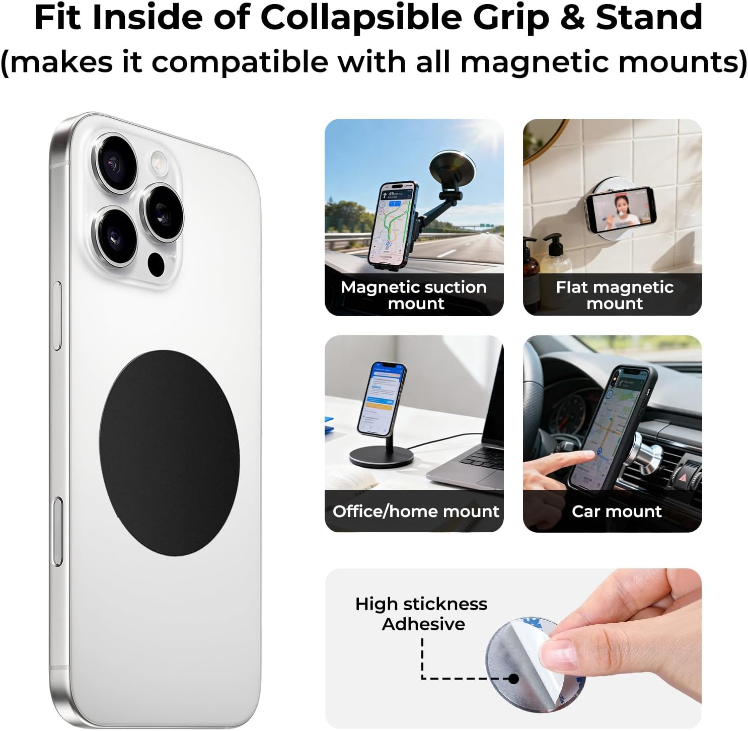 Phone Magnet Sticker, Phone Magnet - [8 Pack] Magnetic Car Mount Holder Metal Plates, 45Mm round Black Universal Replacement Mount Metal Plate Kit with Adhesive for Magnetic Car image number 2