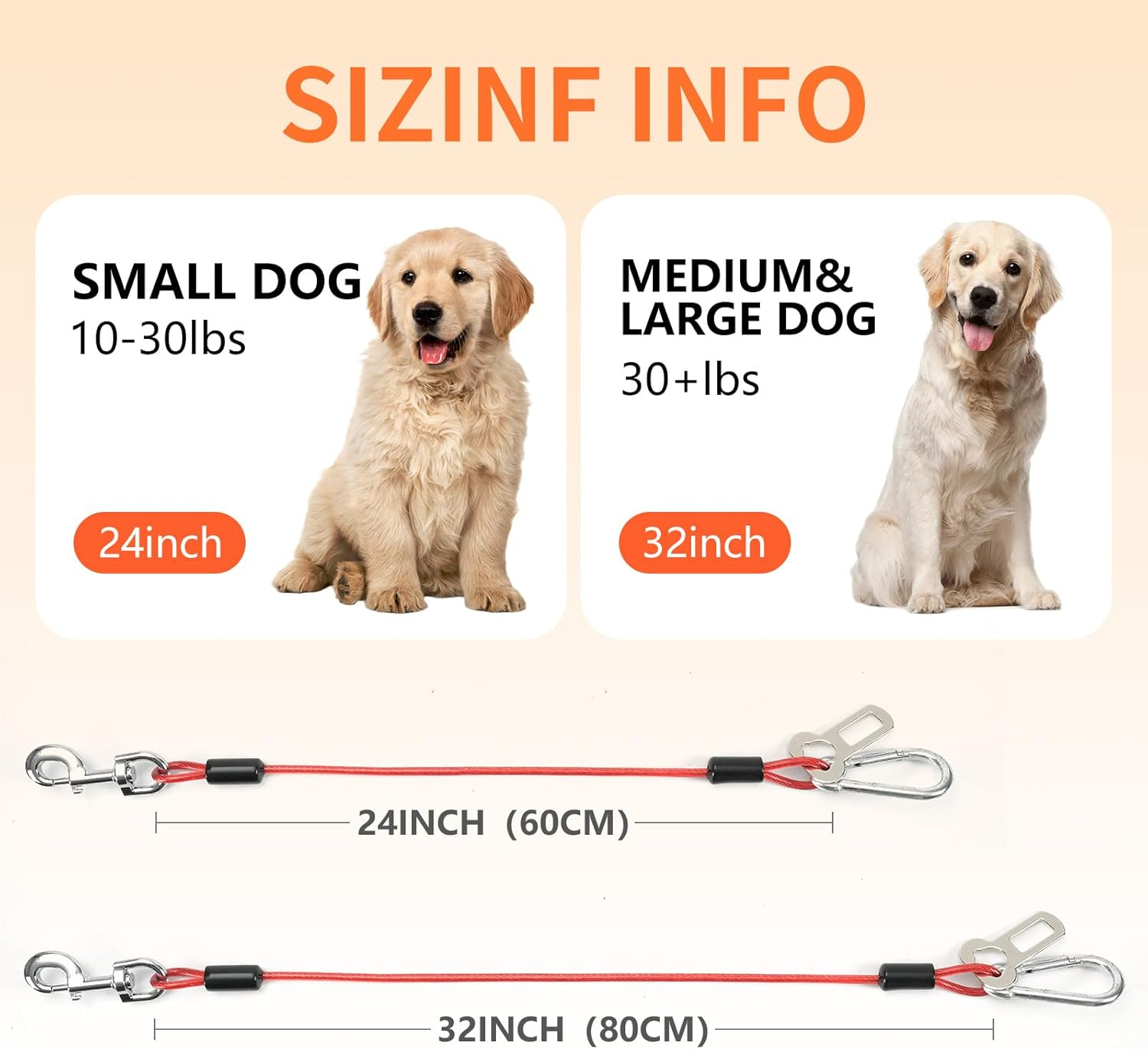 Dog Seat Belt for Car, 2Pcs Chew Proof Dog Tether Cable(32Inch Red) image number 1