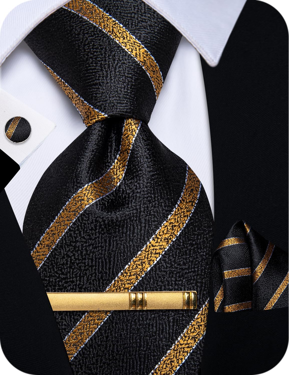 Yourties Silk Ties for Men Paisley Floral Striped Necktie and Pocket Square Cufflinks Tie Clip Set 4PC