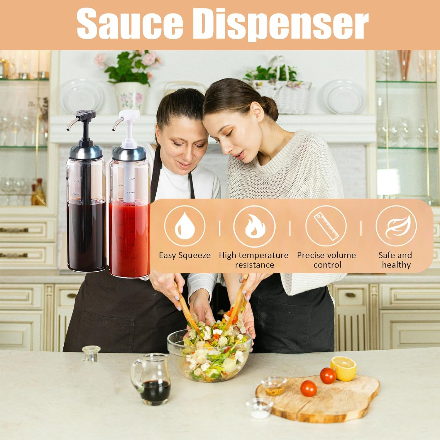 Syrup Dispenser with Pump,500Ml Refillable Ketchup Bottle for Sauce and Syrup Glass Bottle with Wide Neck Press Pump Head Sticky Sauce Squeeze Bottle,Honey Dispenser (Black) image number 3