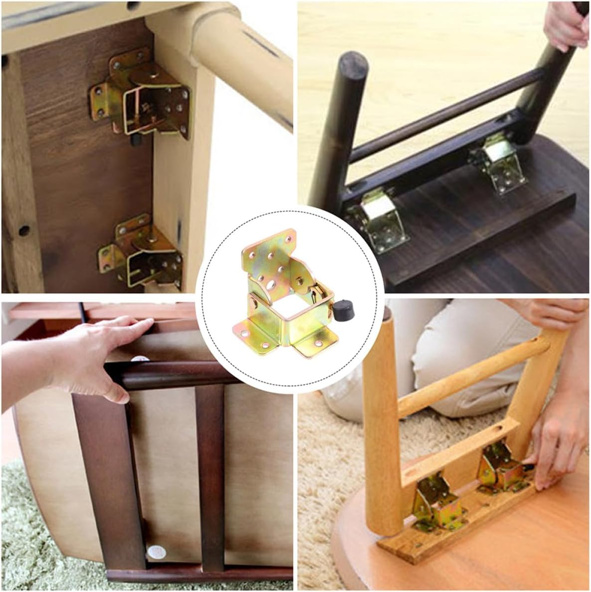TOVINANNA Folding Table Leg Hinge Bracket 90-Degree Self-Locking Hardware with Spring-Loaded Support for Furniture Legs, 2Pcs Set Suitable for Dining and Coffee Tables image number 2
