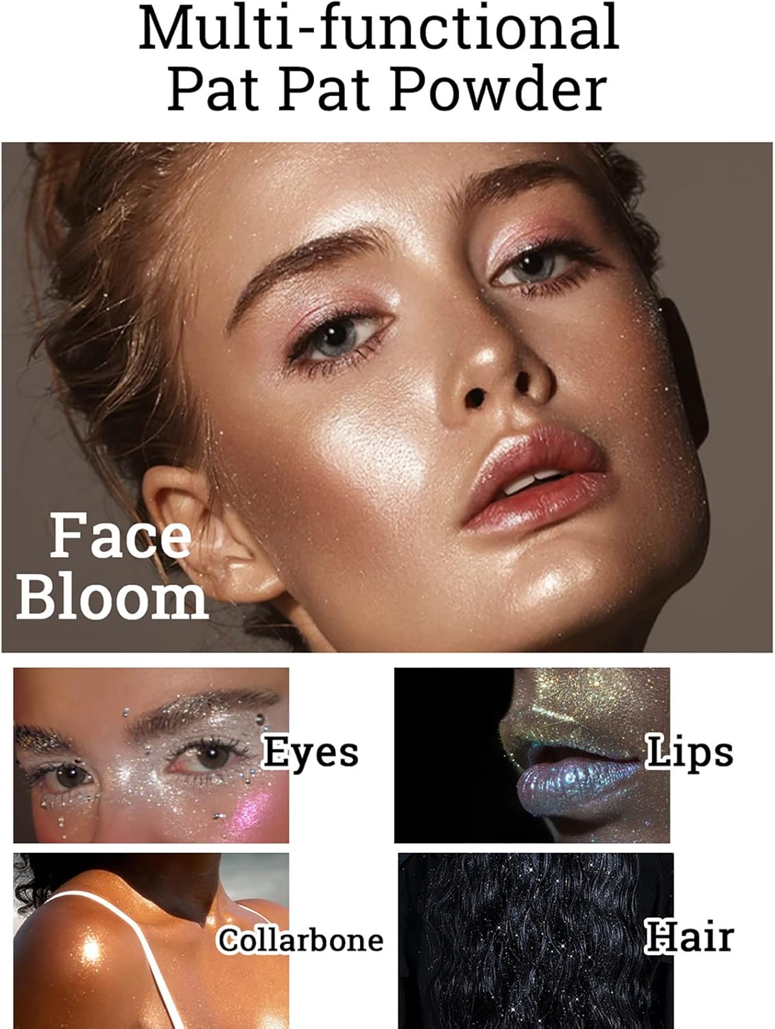 Joyeee Body Glitter, 6Colors Face Glitter Powder, Shimmer High Gloss Powder Brighten Dimension Skin, Nude Shiny Blush Nose Shadow for Body Face Hair Eye, Travel Size Sparkle Glow Cosmetic Gift Kit image number 3