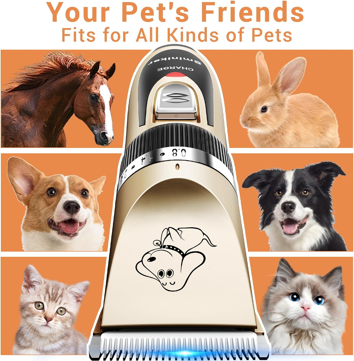 Sminiker Professional Rechargeable Cordless Dogs and Cats Grooming Clippers - Professional Pet Hair Clippers with Comb Guides for Dogs Cats and Other House Animalspet Grooming Kit image number 6