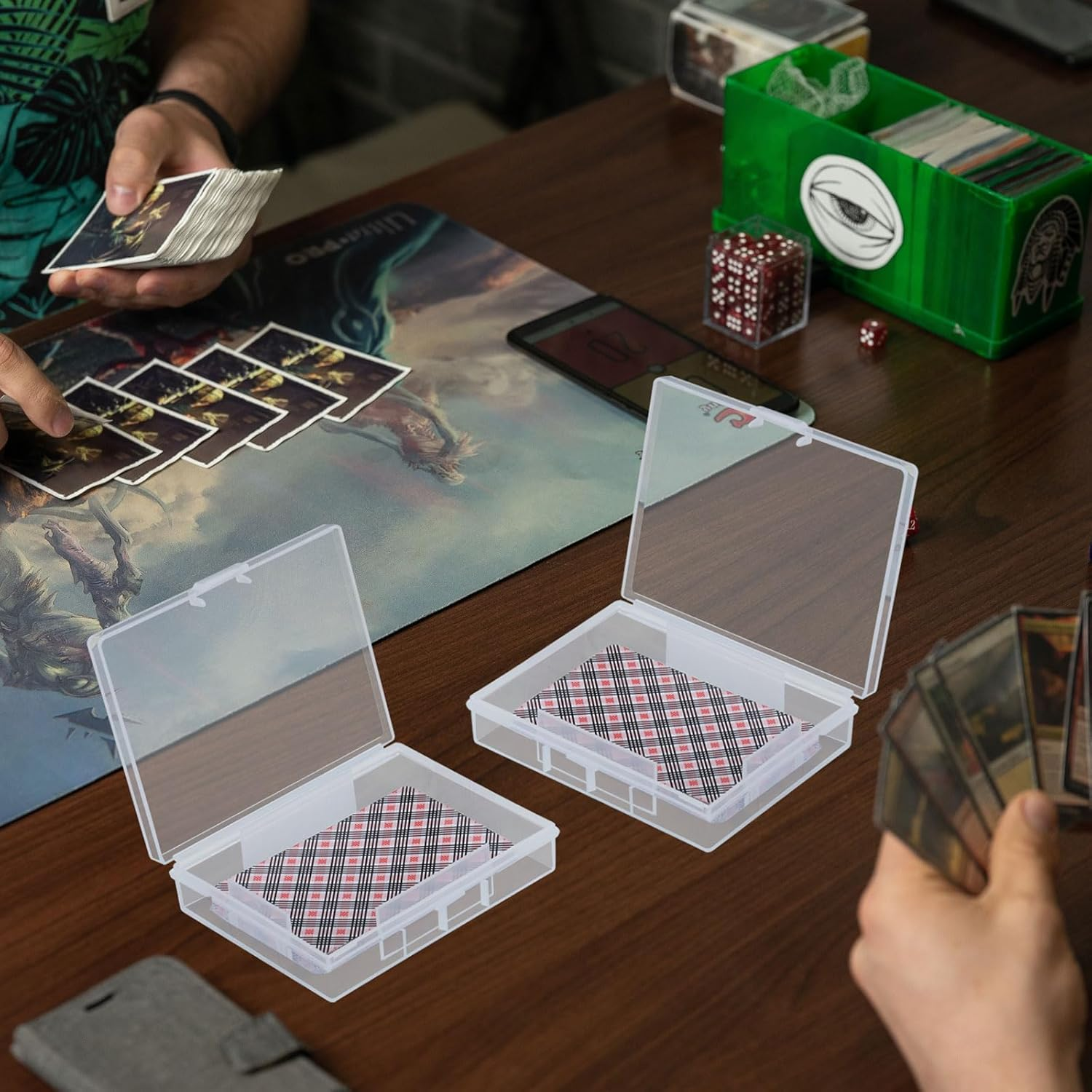 Skylety 12 Pcs Clear Playing Card Deck Cases Plastic Empty Playing Card Box Holder Storage Case Organizer Snap Closed, Suitable for 3.7X2.7 Inch Game Card (No Cards)