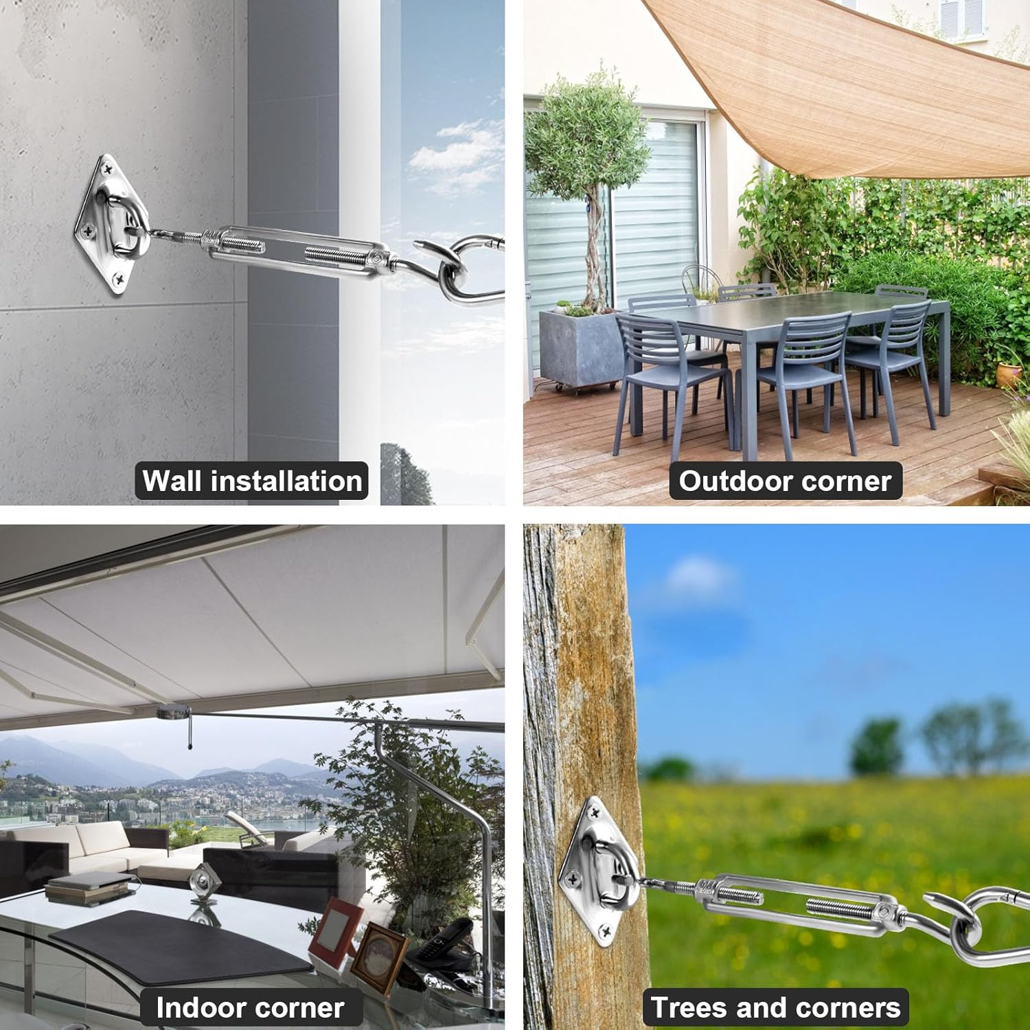 44Pcs Sun Shade Sail Hardware Kit Rectangle Square Triangle Shade Sail Mounting Kit 304 Stainless Steel M6 Awning Fixing Installation Kit Sun Shade Sail Installation Accessory for Patio image number 6