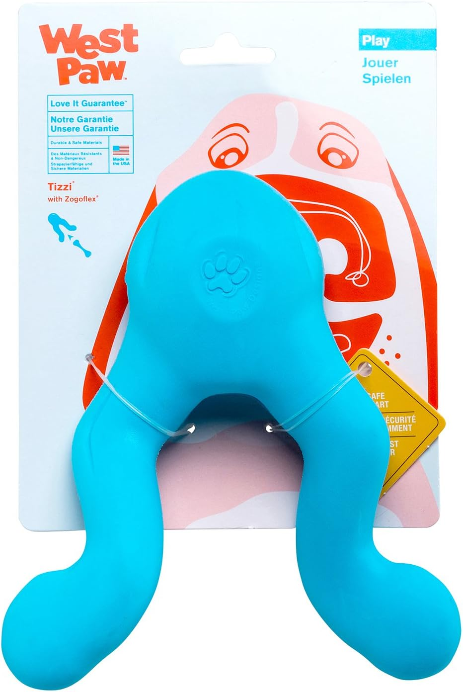 West Paw Zogoflex Tizzi Interactive Treat Dispensing Dog Fetch Play Toy, 100% Guaranteed Tough, It Floats!, Made in USA, 7-Inch Large, Aqua image number 2