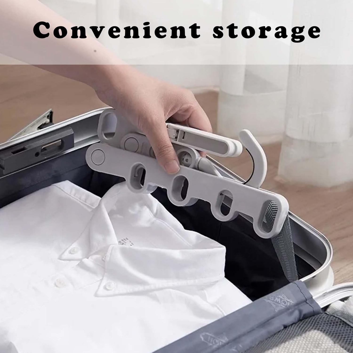 8-Piece Set 3PCS Folding Clothes Drying Rack + 5 Hangers, Foldable Portable Travel Hanger, with 5 Holes for Outdoor Campin, Balcony, Laundry Room, Hotel Apartment image number 2