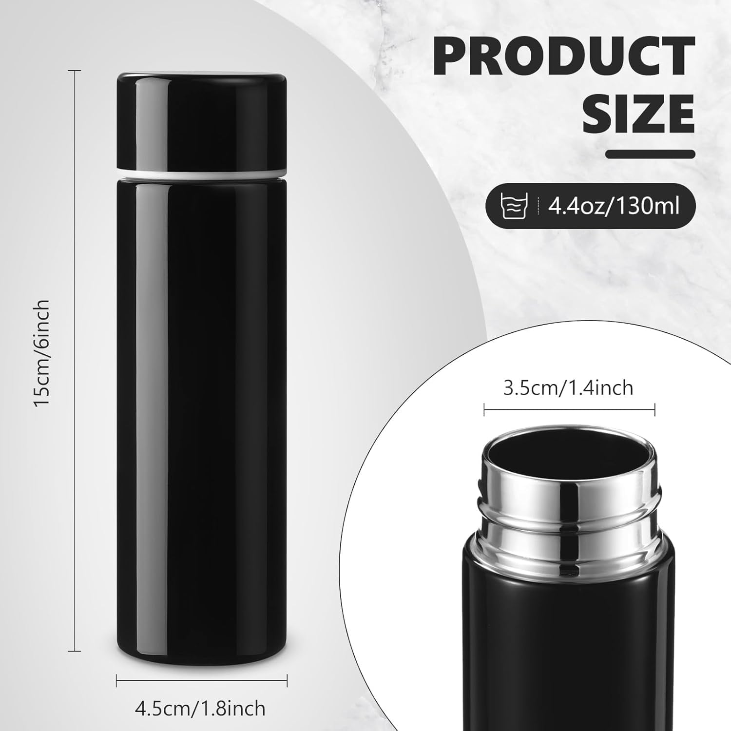 Mini Stainless Steel Vacuum Insulated Water Bottle - Cute Slim Design for Kids (Black) - White image number 7
