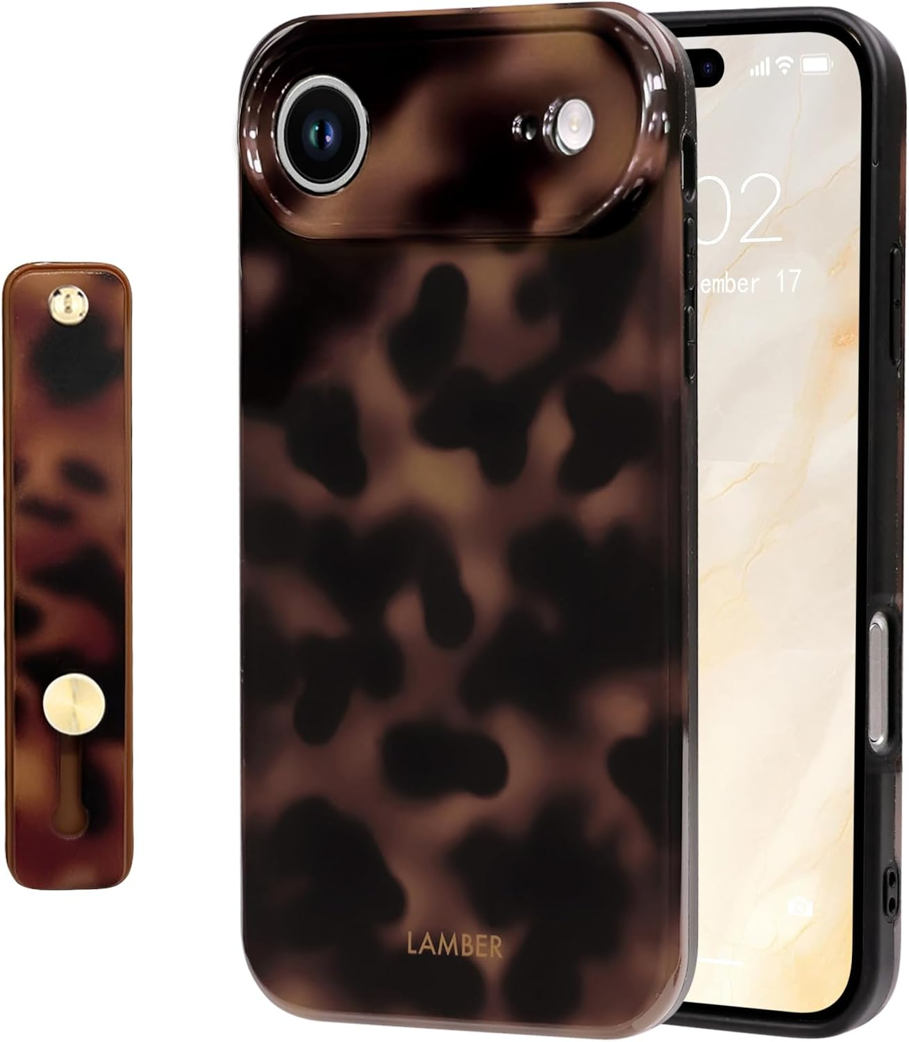 NITITOP Compatible with Iphone 11 Case Cute Leopard Print Brown Amber Tortoise Design for Women Girls Men with Wrist Adjustable Hand Strap Kickstand Aesthetic Protective Cover - Brown