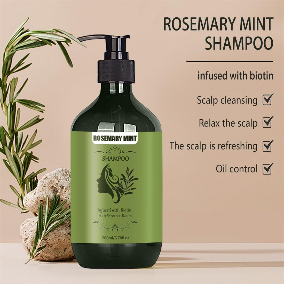Rosemary Hair Growth Shampoo: Thickening and Regrowth Formula for Men & Women - Rosemary Mint Strengthening Shampoo, for Thinning Hair and Hair Loss, Cleanses and Helps Strengthen Weak and Brittle Hair image number 1