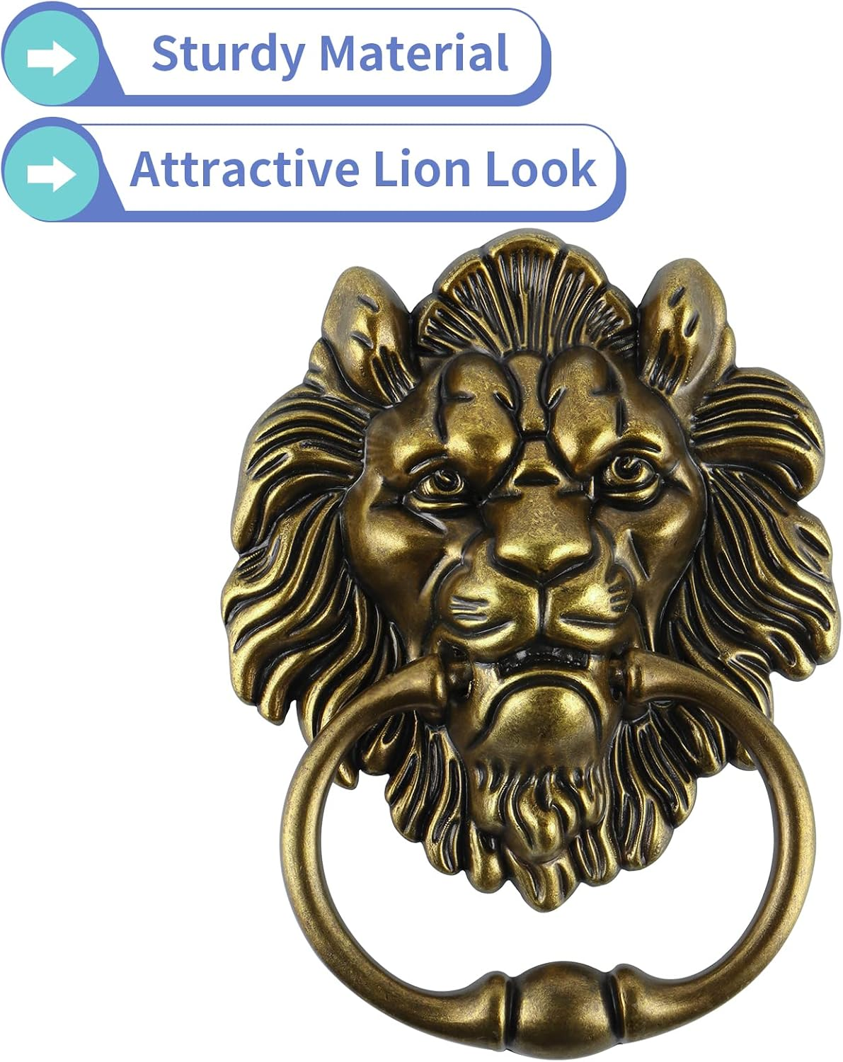 MOLIGOU Lion Head Door Knocker, 6 Inch Decorative Front Door Knocker, Antique Lion Door Ring Pull Handle (Antique Bronze) - Silver image number 3