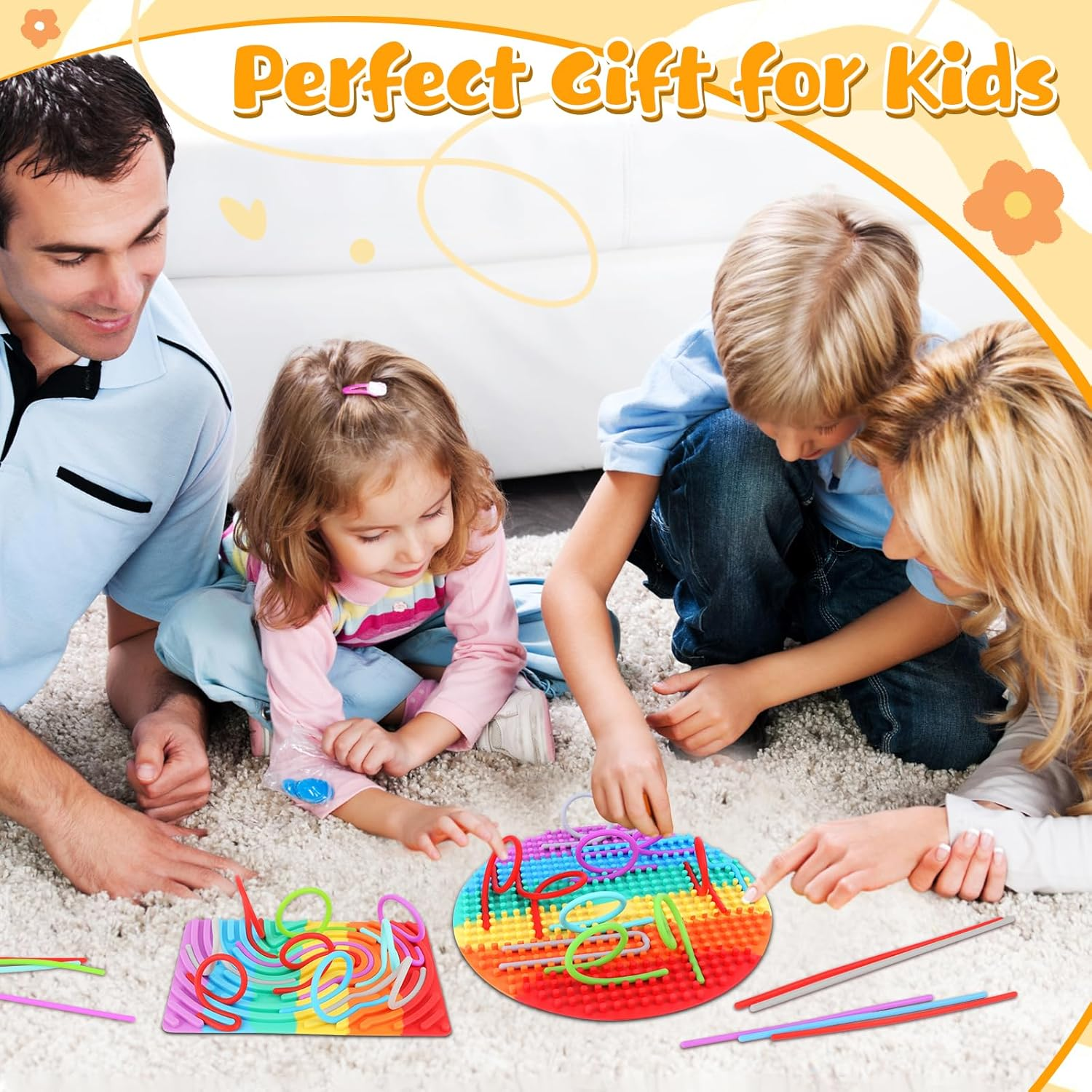 Large Size 7.9'' Push Peel Sensory Activity Board with Storage Bag Silicone Double-Sided Sensory Fidget Board Toys for Kids Adults Stress Relief Calming Anxiety Focus Travel Essentials - Round - Large Size 7.9" image number 4