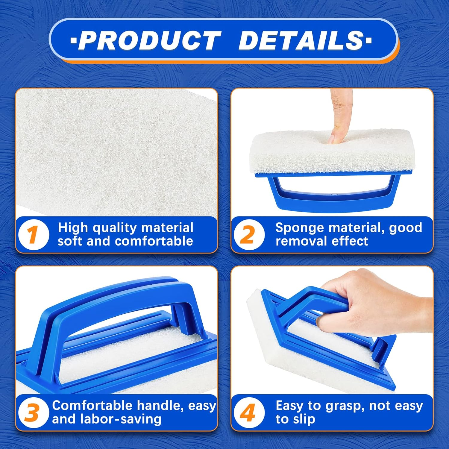 2 Pcs Sponge Swimming Pool Brush Hand Held Bath Scrubber Brush Kitchen Cleaning Tools Tile Brush Scrub Sponges for Shower Bathroom Wall image number 4