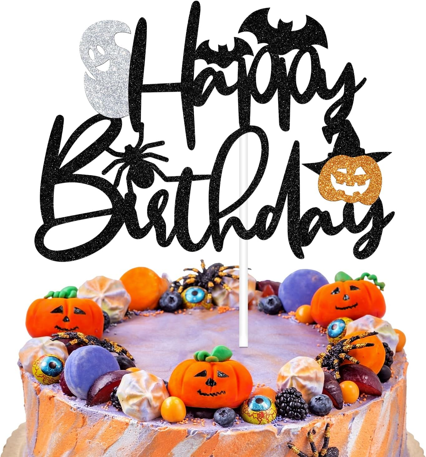 Halloween Happy Birthday Cake Topper, Halloween Spooky Birthday Decorations, Pumpkin Bat Spider Horror Ghost House Halloween Birthday/Baby Shower Party Decoration Supplies for Kids Adults image number 6