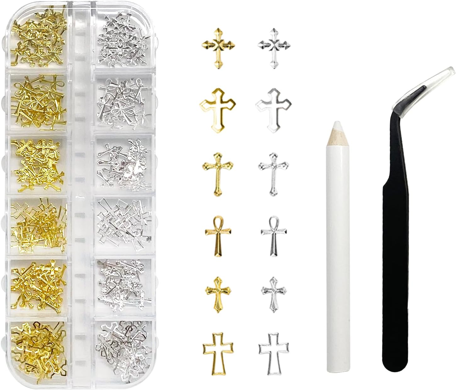 PEKLLOCY 1 Box 3D Gold & Silver Cross Nail Charms, Trendy Metal Cross Accessories for Elegant Manicure, DIY Nail Decorations, Retro Punk Style image number 2