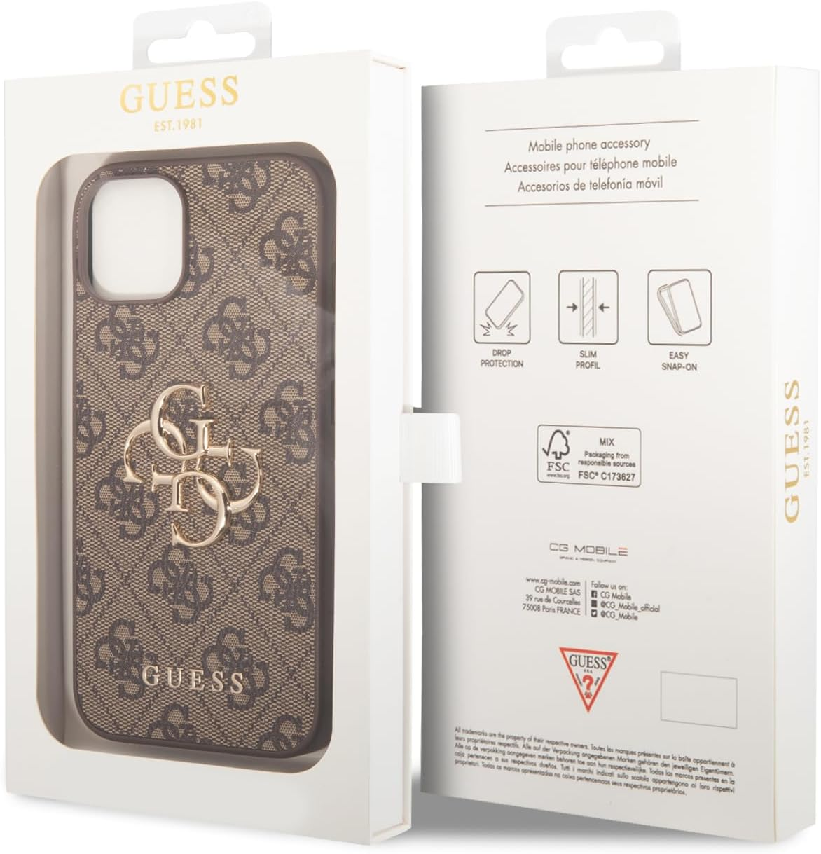 Guess Phone Case [Official Licensed] by CG Mobile | PU Leather Case with 4G Metal Logo | Shock Absorption Protective Case/Cover Compatible with Iphone 15 (6.1-Inch) 2023 - Brown image number 5