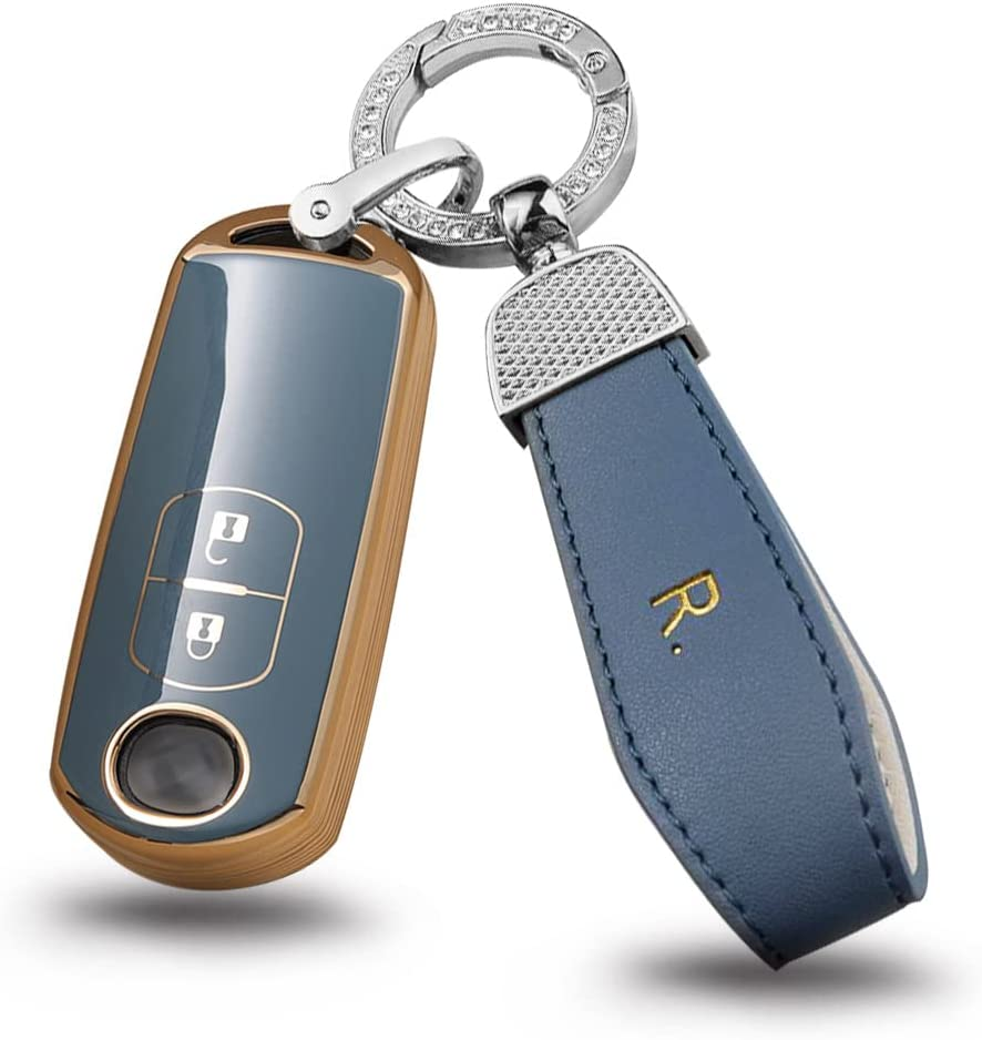 Ontto Car Key Fob Cover Fit for Mazda MX5 CX-5 CX-7 CX-9 Mazda 6 Atenza Smart Key Case TPU Key Shell Key Holder Keychain Accessories 3-Buttons White