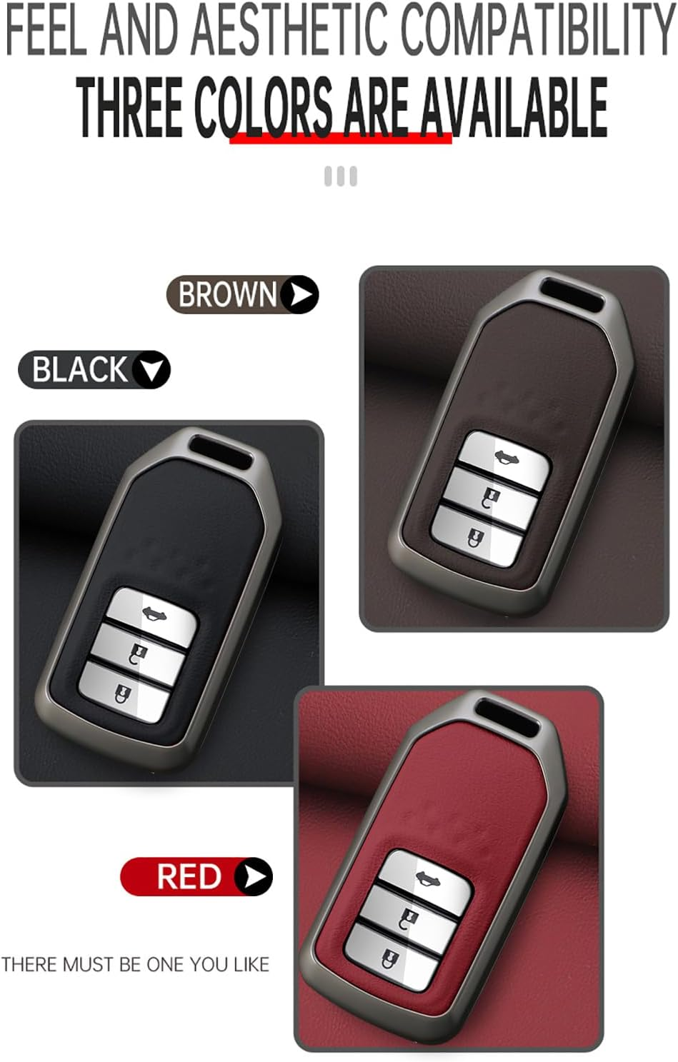 Ontto Alloy Leather Remote Key Fob Cover Fit for Honda Accord Civic CR-V Fit HR-V Pilot EX Odyssey Crosstour Ridgeline 2/3/4 Buttons Key Shell Case Keyring Key Holder Bag Keychian Accessories - A-Red image number 2