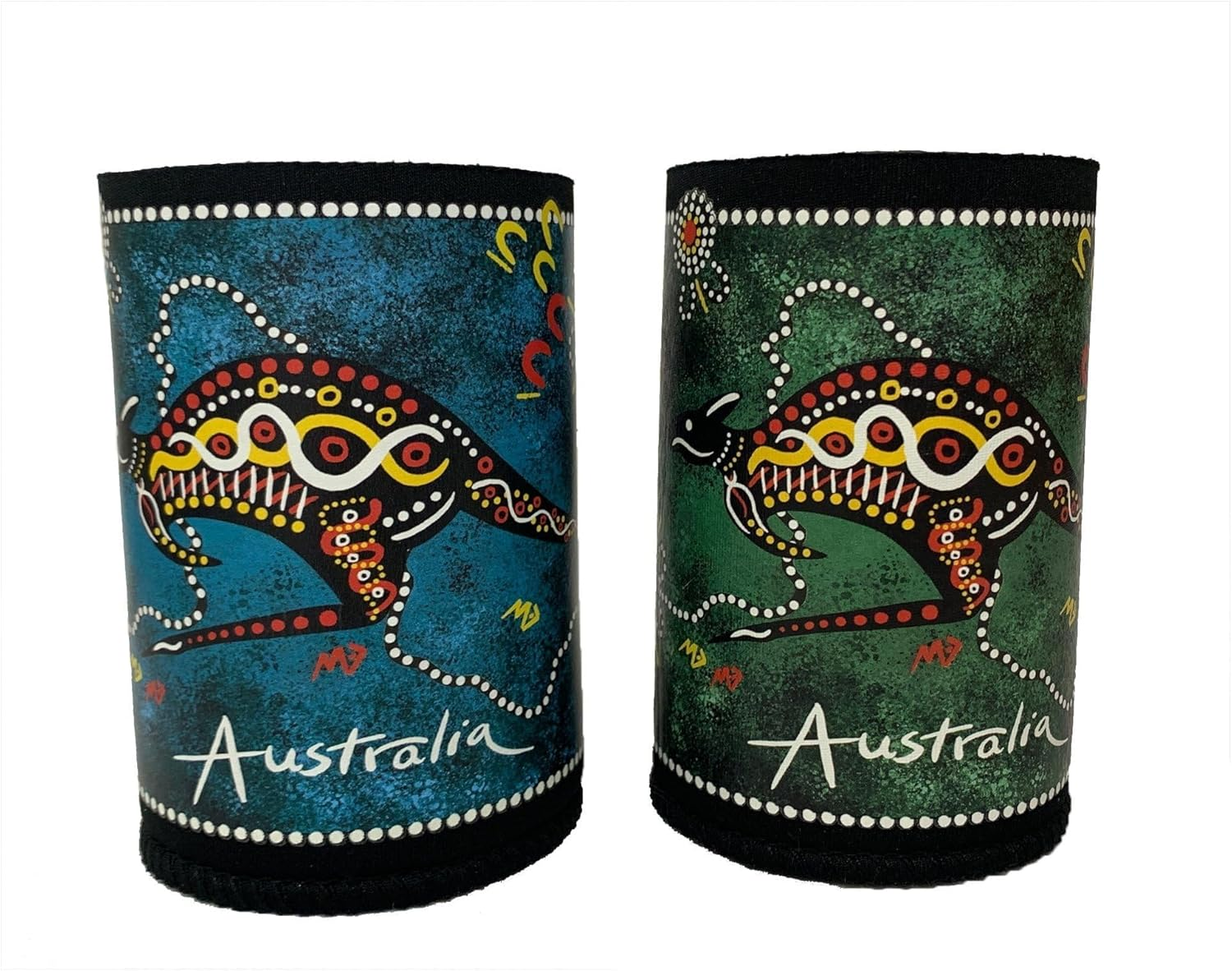 ILA Aboriginal Art - Kangaroo Stubby Holder, Blue/Green