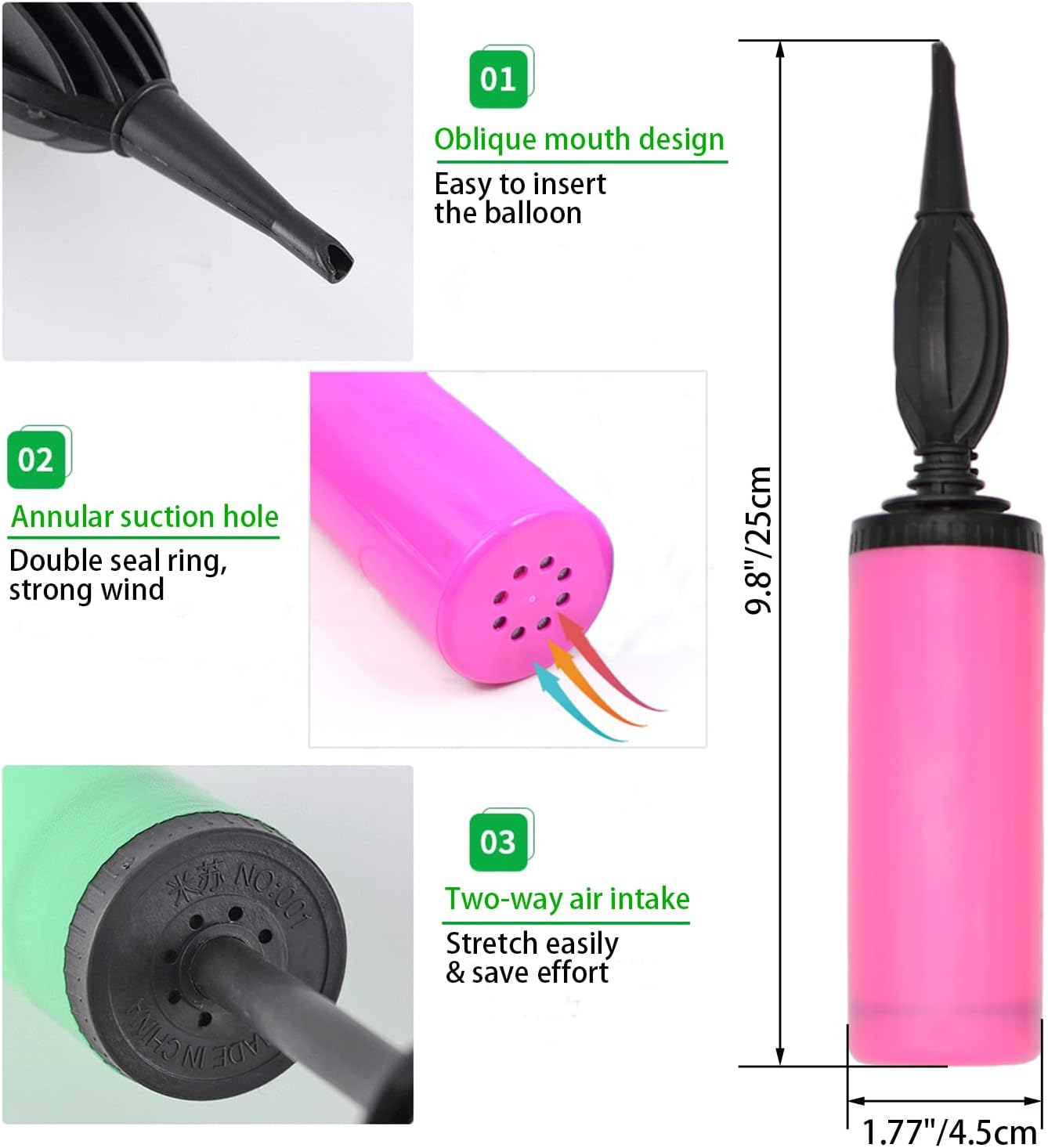 Balloon Air Pumper,Double-Way Air Intake Hand Pump for Balloons,Exercise Balls, Yoga Balls,Balloon Garland,Party Decorations Accessories (2Pcs(Green + Pink)) image number 3