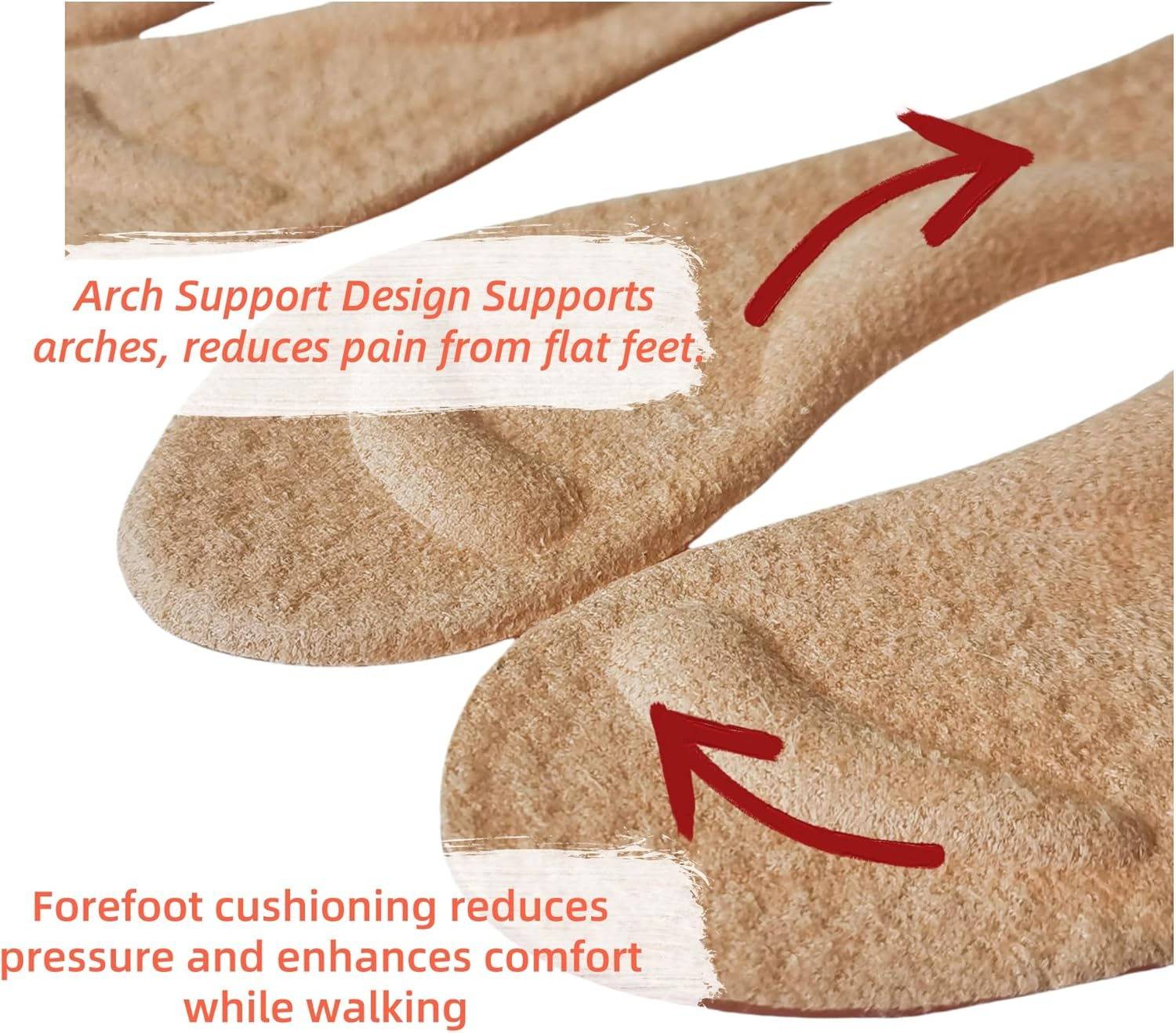 3/4 High Heel Cushion Insoles,2 Pairs Self-Adhesive Arch Support Inserts Women, Gel Shoe Inserts for Sandal, Flats and High Heels（Beige） image number 1