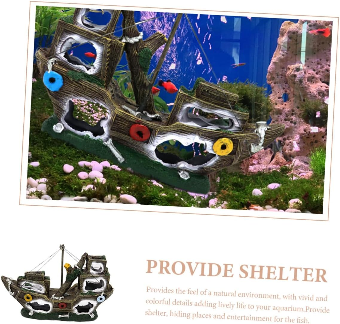 POPETPOP Resin Aquarium Shipwreck Ornament Fish Tank Decoration Lightweight Home Aquarium Landscape Resin Shipwreck for Fish Tank image number 3