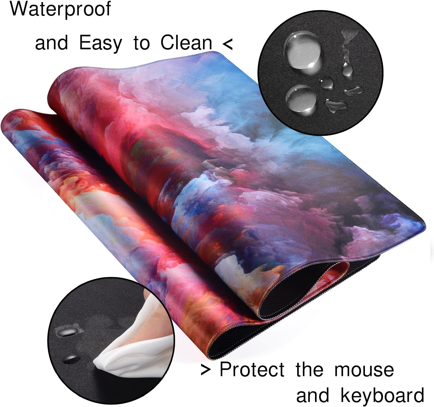 XXL Extended Large Gaming Mouse Pad Non-Slip Water-Resistant Rubber Cloth Computer Game Mouse Mat(35.4&times;15.75&times;0.1 Inch Colourful Clouds) image number 1