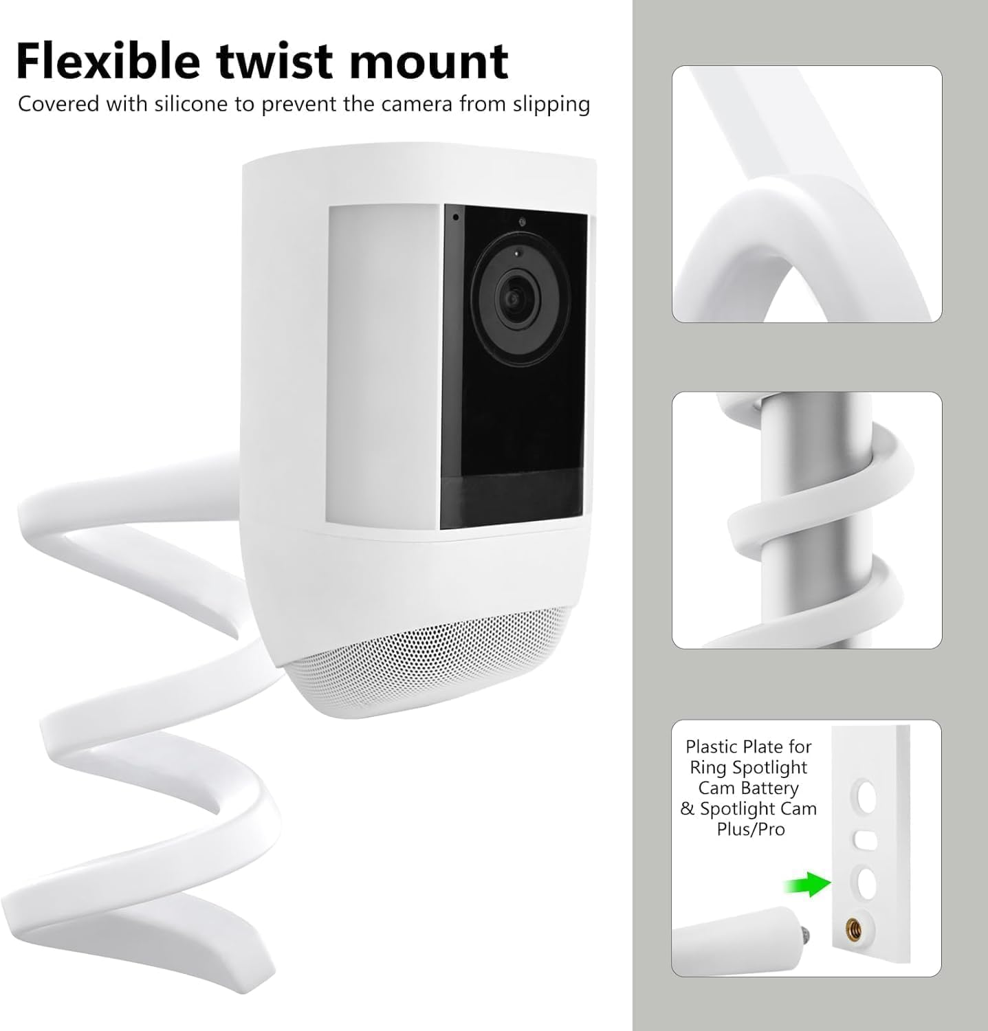 1PACK Flexible Twist Mount for Ring Outdoor Cam Plus/Plug-In 3Rd Gen/Stick up Cam Pro Battery & Spotlight Cam/Pro/Plus (Battery), Attach Your Ring Camera Everywhere,Easy Installation