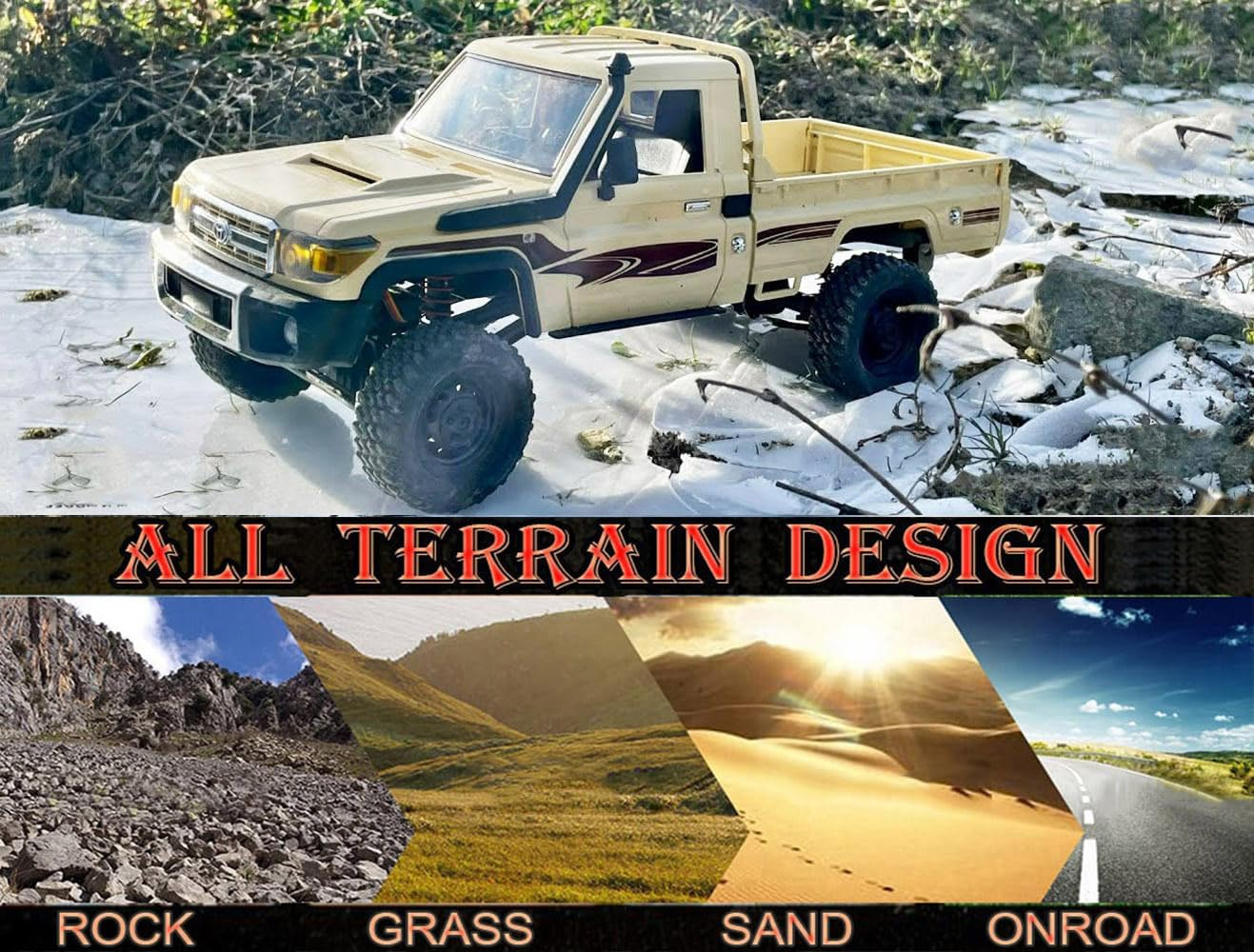 HLSFWDRIVE RC Truck 1/12 RC Rock Crawler 4X4 Toyota Land Cruiser Remote Control Pickup off Road RTR 2.4Ghz All Terrain with 280 Brushed Motor Proportional Throttle Steering for Adult MN-82 image number 2