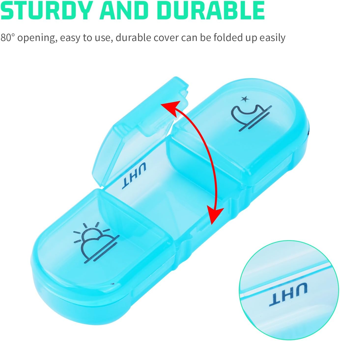 Travel Pill Organiser 7 Day 3 Times, Weekly Pill Box Organiser with Large Compartment, Daily Medicine Storage Box for Medication, Vitamin, Supplement and Fish Oil Supplements (Rainbow) image number 3