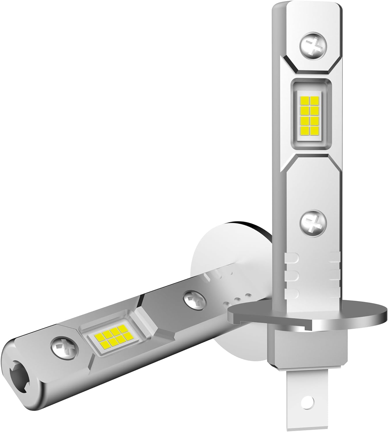 H1 LED Headlight Fog Light Bulbs High Beam, 6000K Xenon White 300% Brightness, 1:1 Mini Size No Adapter Required Replacement 12V Plug and Play, Pack of 2