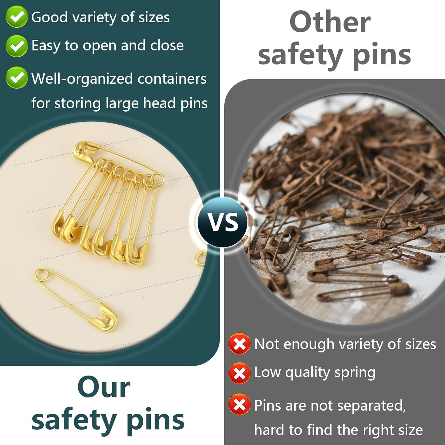 Safety Pins, 50Pcs Large Size Safety Pins Pack, 45Mm/1.7Inch Strong and Heavy Duty Nickel Plated Safety Pin for Clothes, Leather, Canvas, Blankets (Gold) image number 5