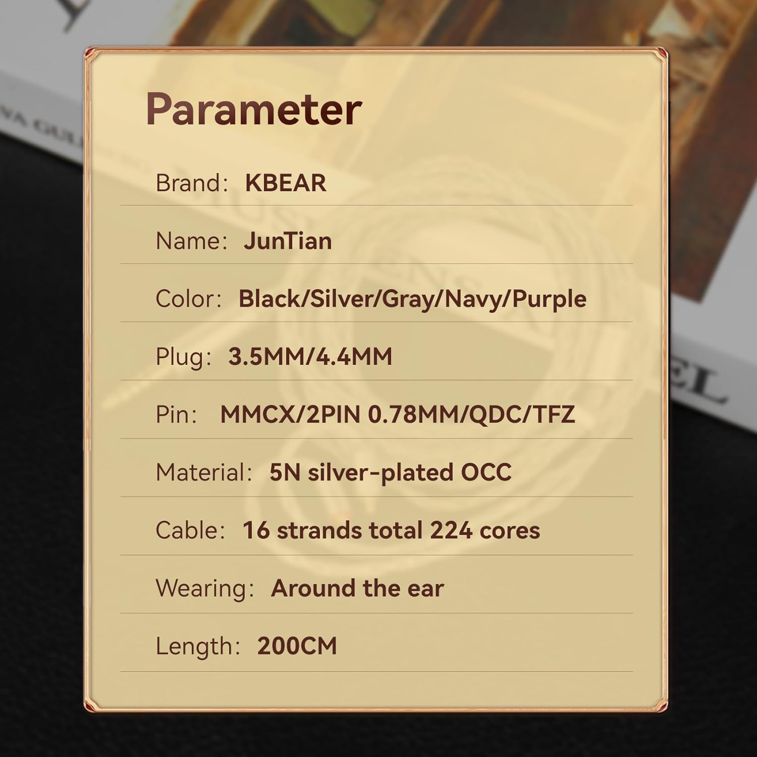 KBEAR Juntian IEM Earphones Cable, 2M Long in Ear Monitor Cable, 16 Core 5N OCC Silver-Plated Headphone Extension Cords for Kz Zs10 Pro, Tangzu Wan'Er, Audiophile and Drummers (Qdc-Pins, 3.5Mm Plug)