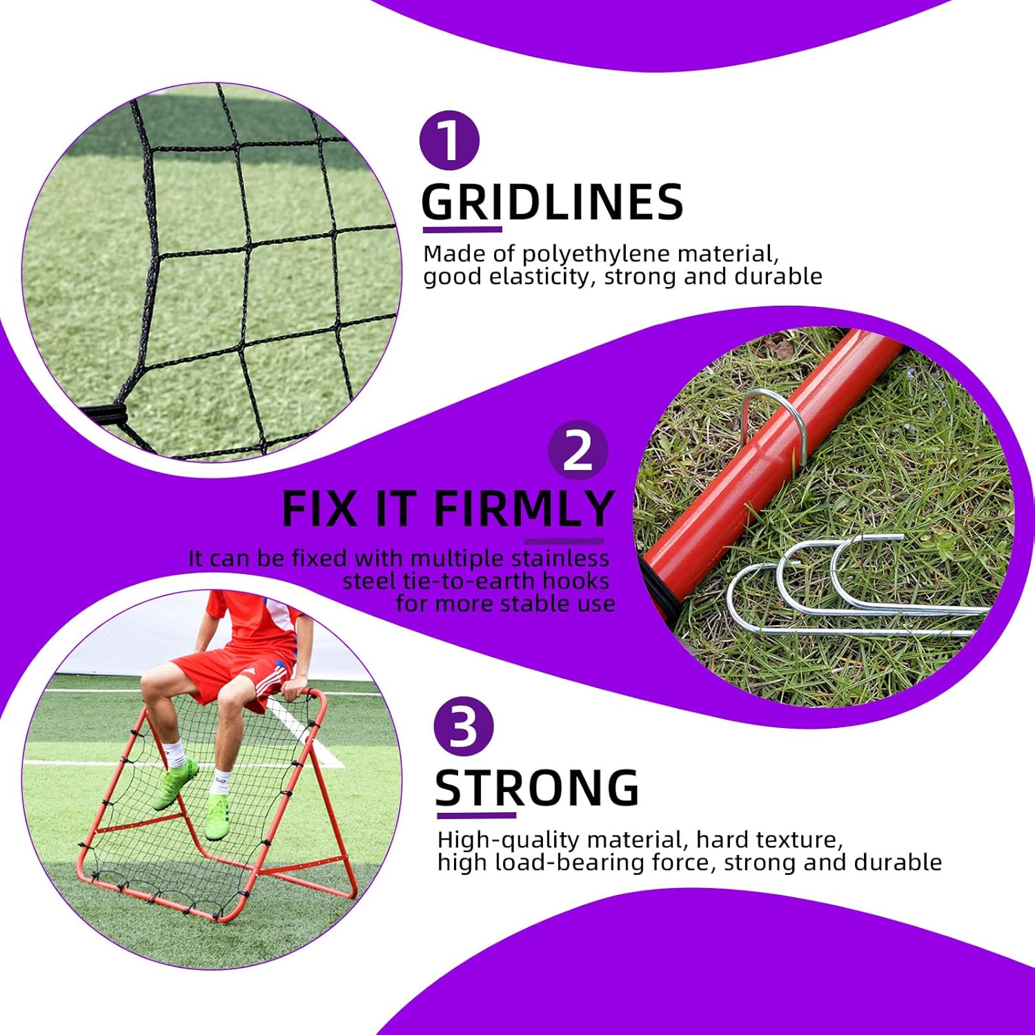Swpeet Duarble Foldable Football Training Rebounder Net with Thickened Tube and Rope Assortment Kit, Training Soccer Kickback Target Goal Net Perfect for Backyard Soccer Practice and Soccer Training image number 3
