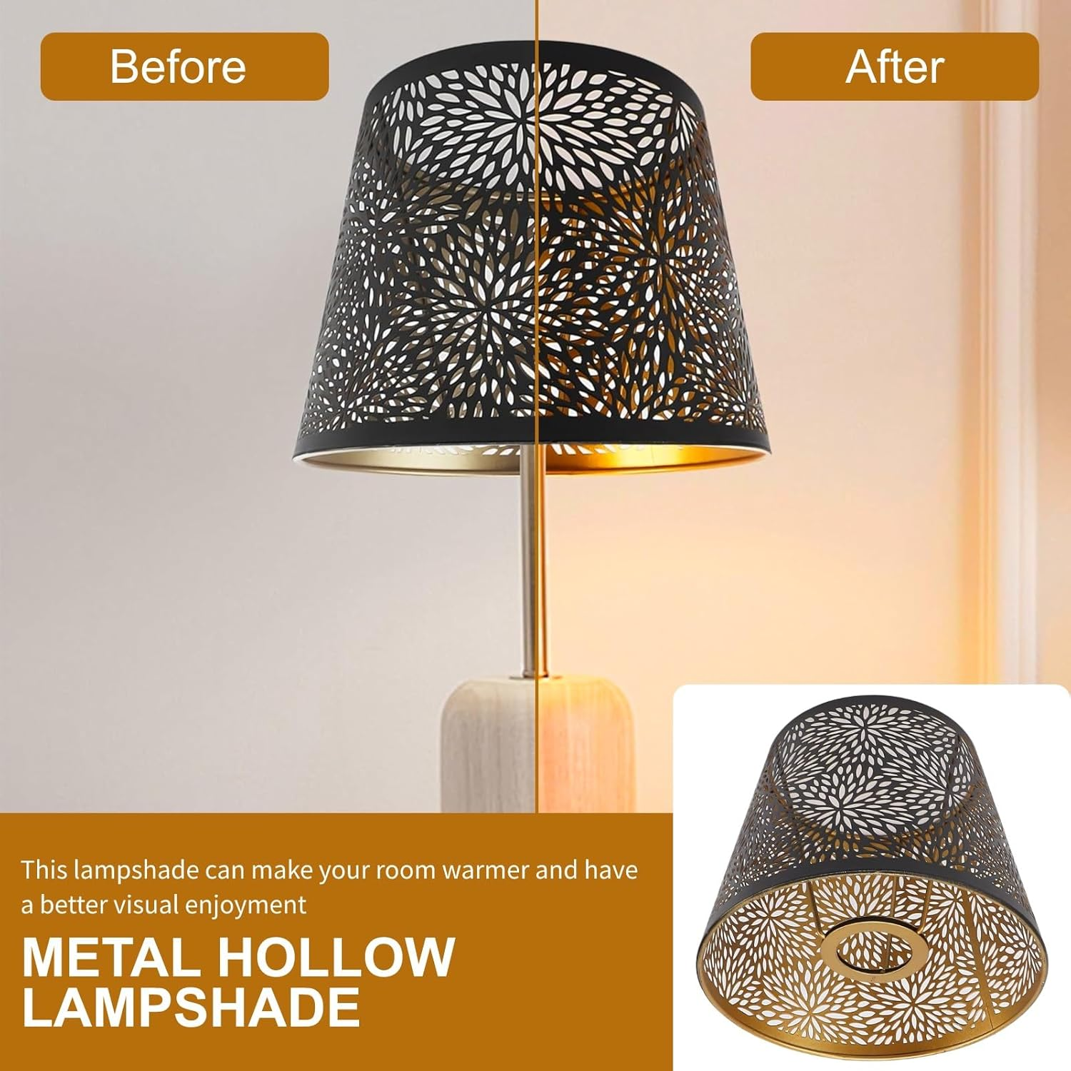 Lampshades for Table Lamp, Lampshade Floor Lamp, Iron Art, Hollow Design, Shade Chandelier, E26, E27, Protective Cover for Ceiling Light, Pendant Light, Natural Wall Light, Decoration image number 6