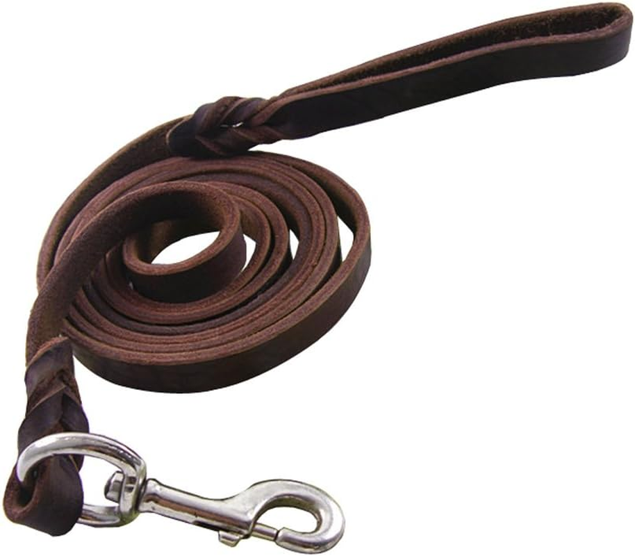 Vivi Bear Handmade Braided Genuine Leather Dog Leads for Large Dogs Training 0.7 Inch Wide by 8.5/6.9/5.2/4Ft Long, Dark Brown (8.5Ft Long). image number 1