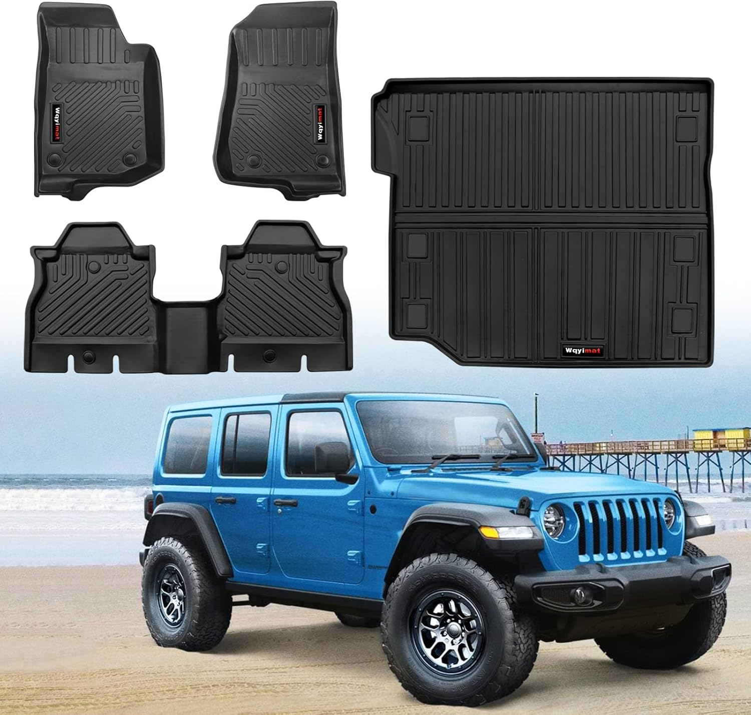 Wqyimat for 2007-2018 Jeep Wrangler JK 2 Door Floor Mats & Cargo Liner,Tpe All Weather Car Liners Accessories,Custom Fit 1St & 2Nd Row Floor Liners and Trunk Mat(For 2007-2018 Jeep Wrangler JK 2 Door)