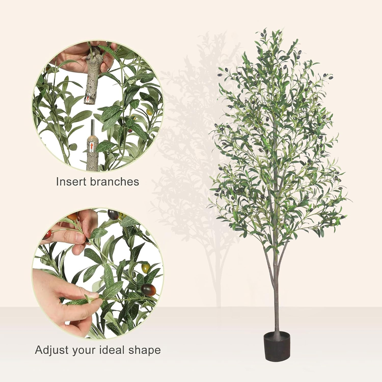 TUXOIUBA Artificial Olive Tree, 180Cm Tall Faux Silk Plant with Natural Wood Trunk and Lifelike Fruits for Home Office Decor, Indoor Fake Potted Tree for Modern Home Office Indoor Outdoor Decor image number 4