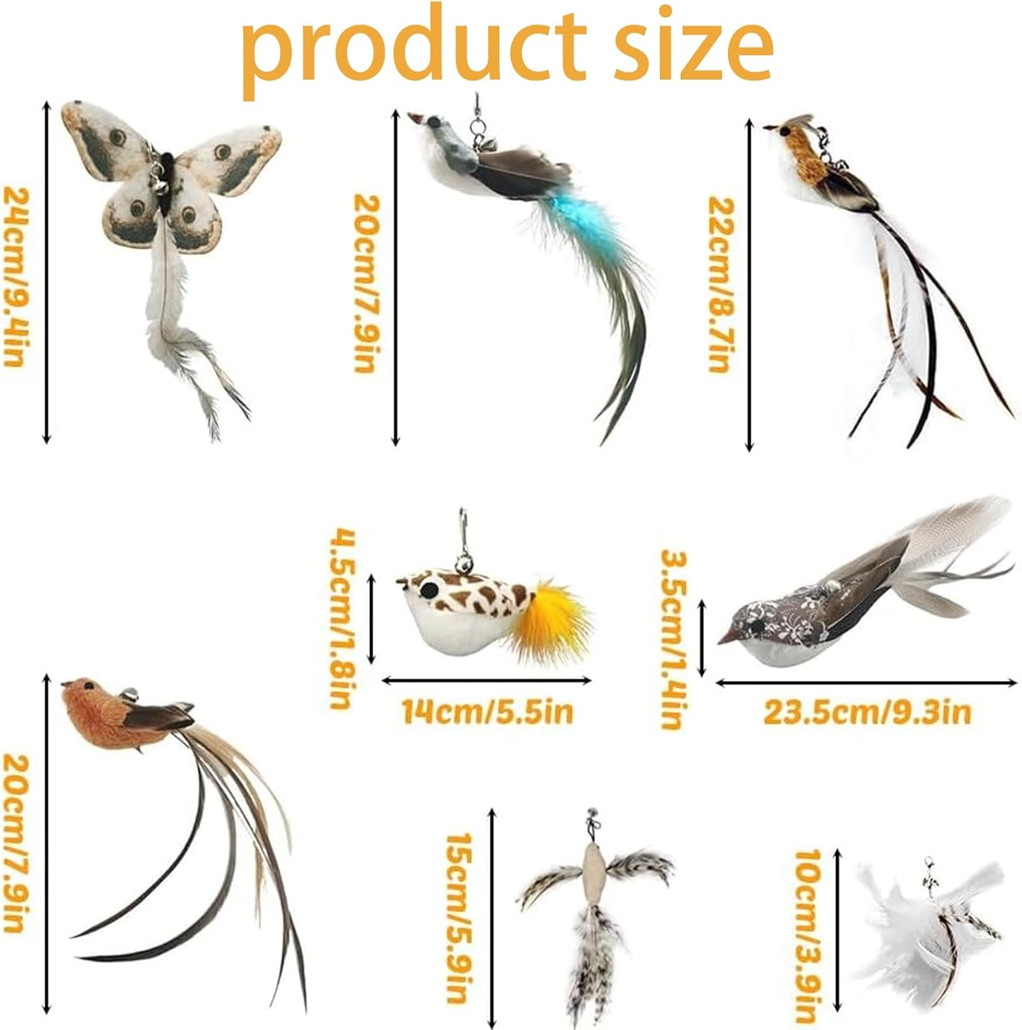 YIDM Cat Toy Feather Cat Angel Replacement Feathers: 8 Pieces Interactive Cat Toy Feather with Bell, Cat Fishing Rod Replacement Feathers, Cat Toy Interactive Feather Intelligence Toy image number 6