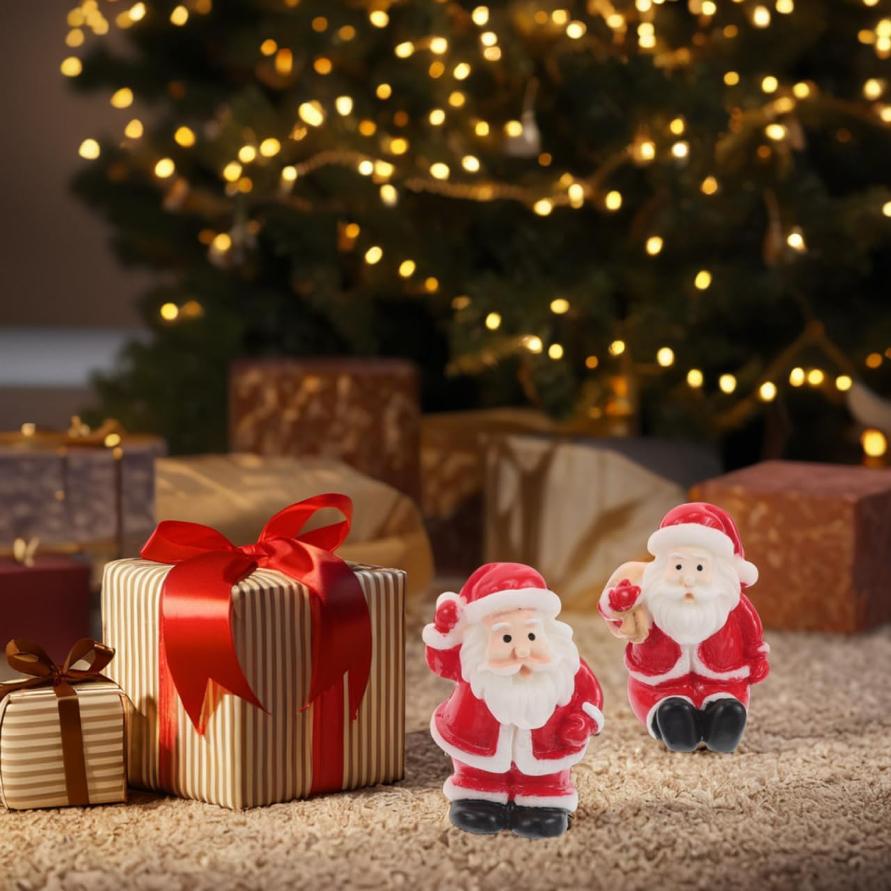 60PCS Micro Christmas Adornment Micro Christmas Ornament Set for Festive Tabletop Adornment - Retro Xmas Dollhouse Decor Xmas Theme for Party image number 2