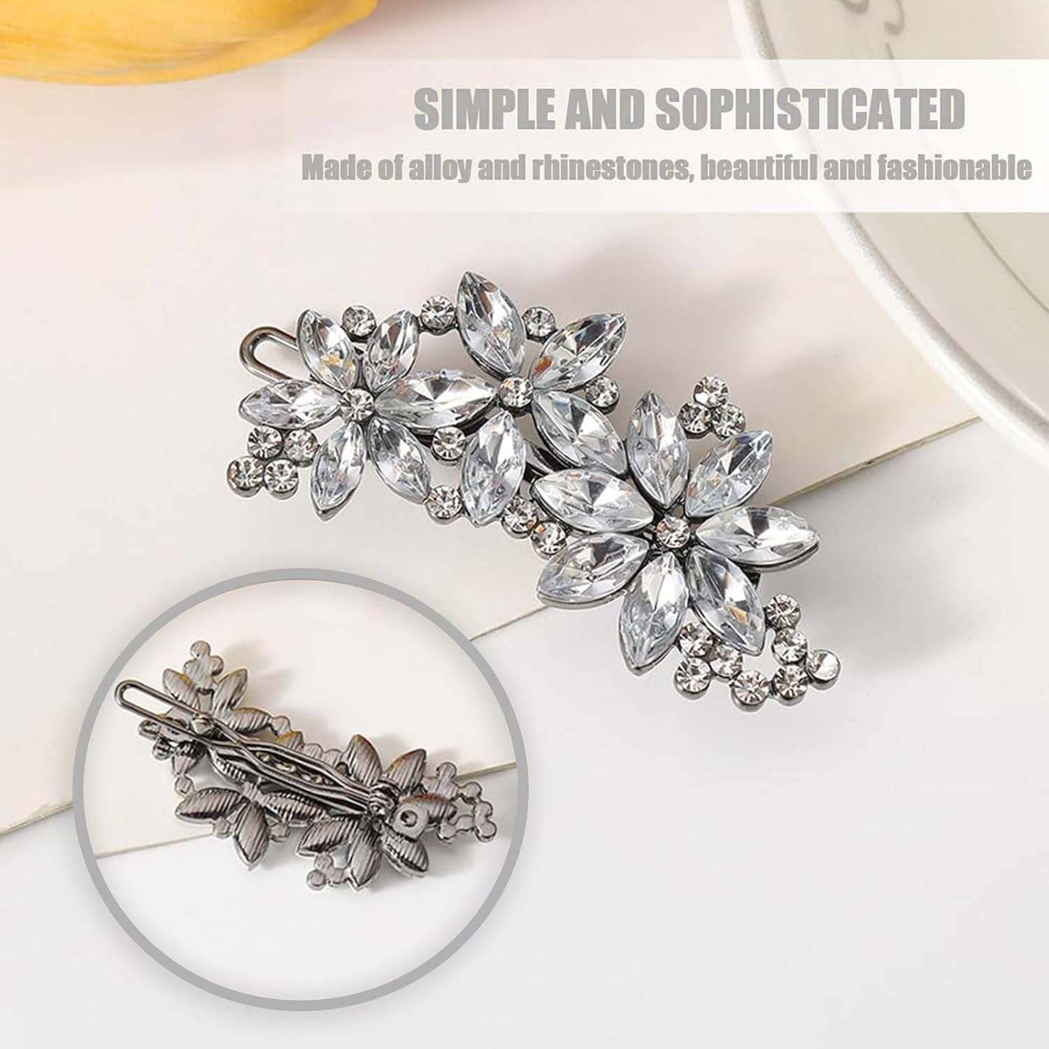 Diamante Hair Clips for Women, 3 Pcs Rhinestone Flower Hair Clips, Wedding Hair Accessories, Silver Wedding Headpiece Pins Crystal Flower, for Kids/Girls/Women Carnival/Concert/Party/Dance