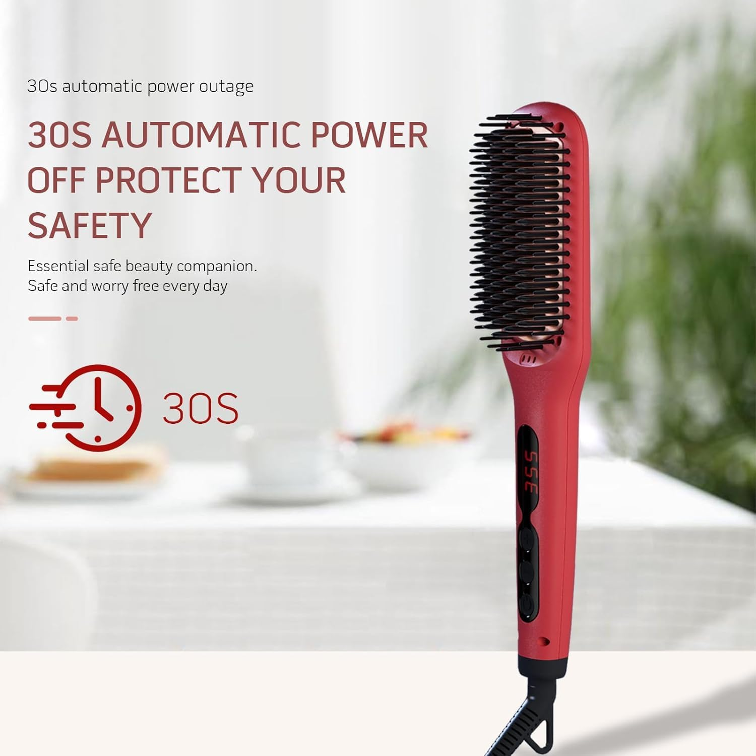 Megawise Hair Straightener Brush KL1025 - Fast Heating, Anti-Scald, Adjustable Temperature, and Auto Shut-Off - Ideal for All Hair Types (Tomato Red)