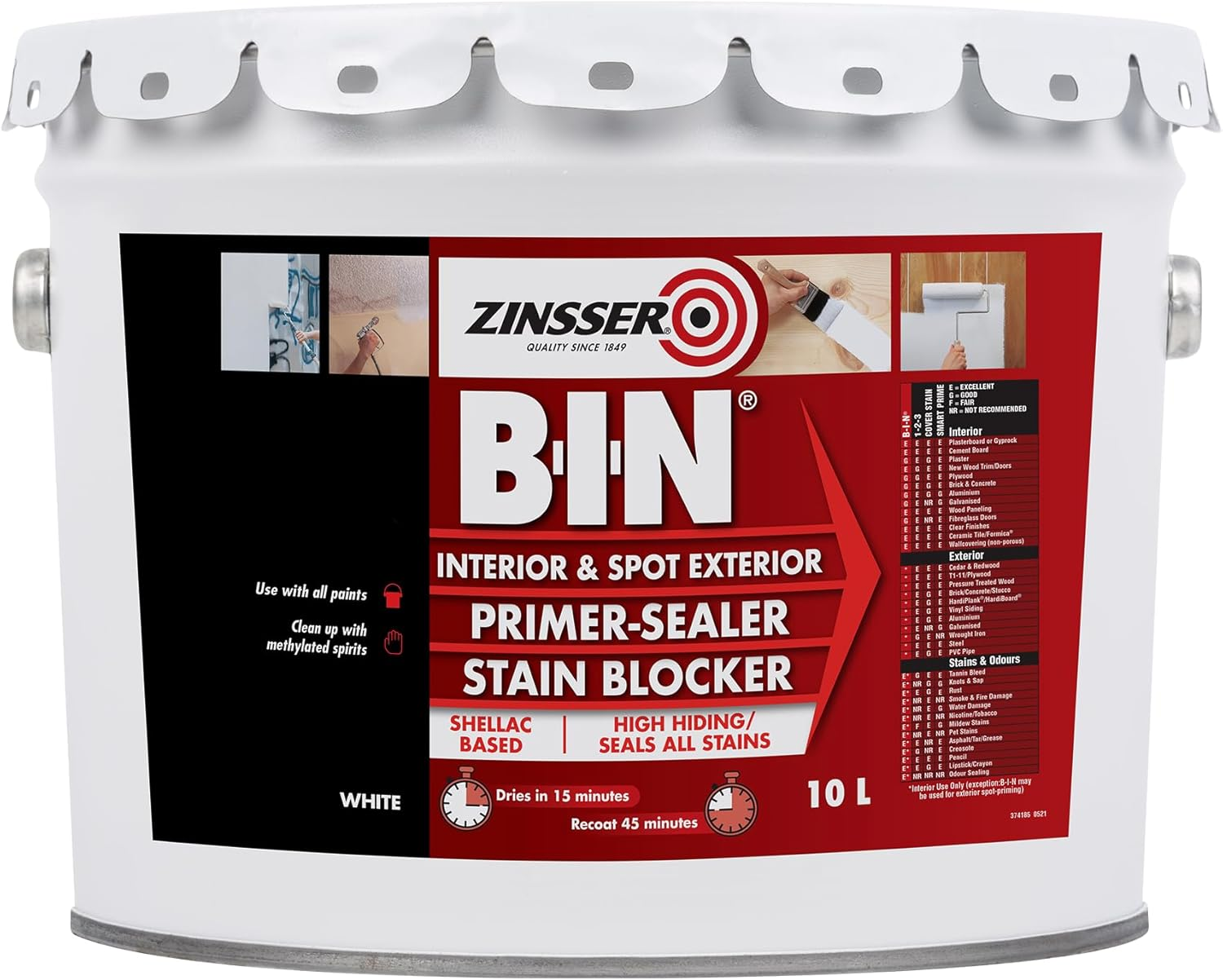 Zinsser B-I-N Shellac-Based Primer Spray White 369G - Interior/Spot Exterior Primer-Sealer & Stain Blocker, Fast-Drying, Odour-Sealing for Drywall, Tile, PVC, & More - Adheres without Sanding
