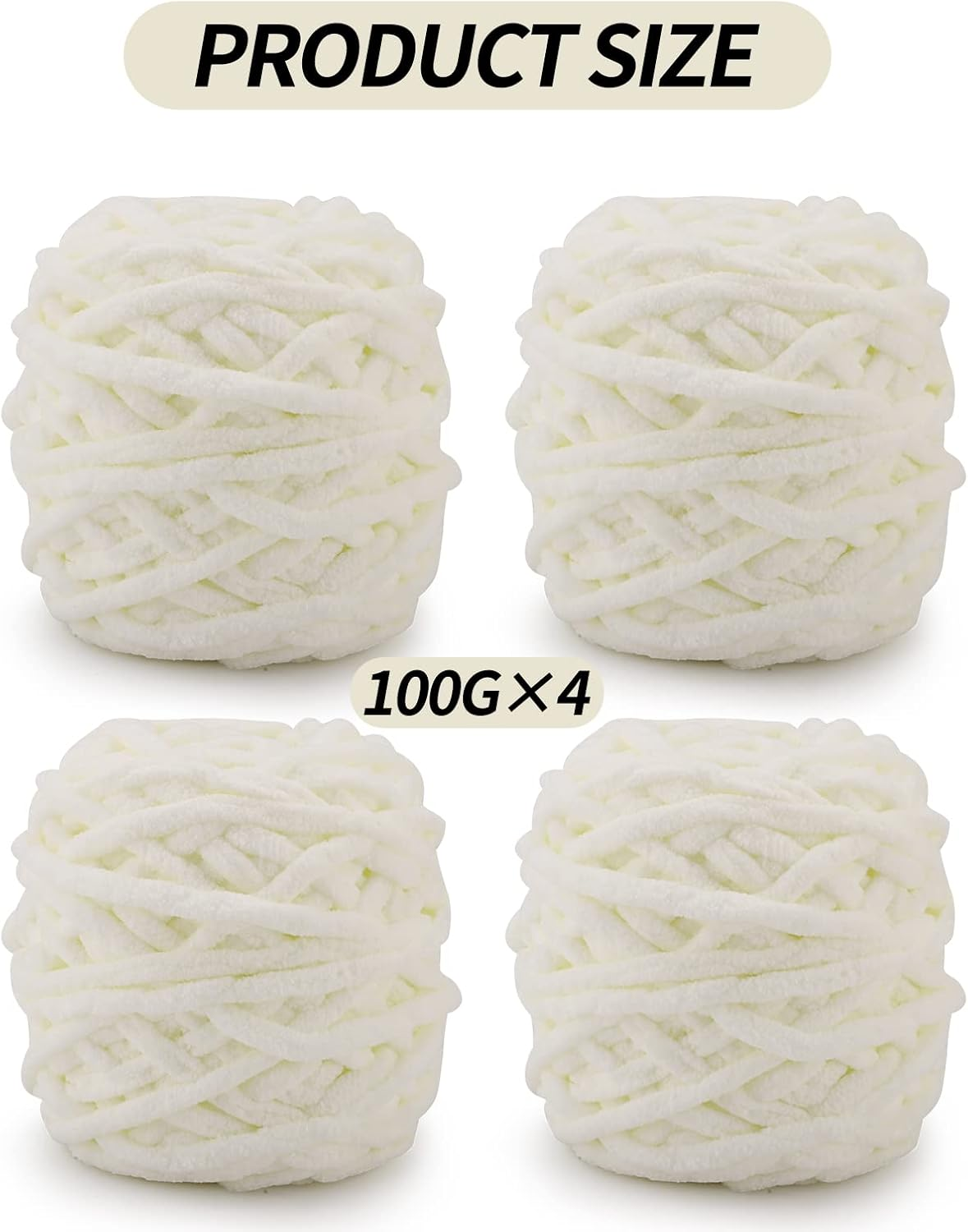 Knitting Wool Yarn 4 X 100G Multi-Colored Knitting Yarn for Crochet, Soft Chunky Yarn for Yarn Projects Making Plush Balls Handmade Bags Sweaters Shoes Hats Sweaters Blankets Scarves,White image number 1
