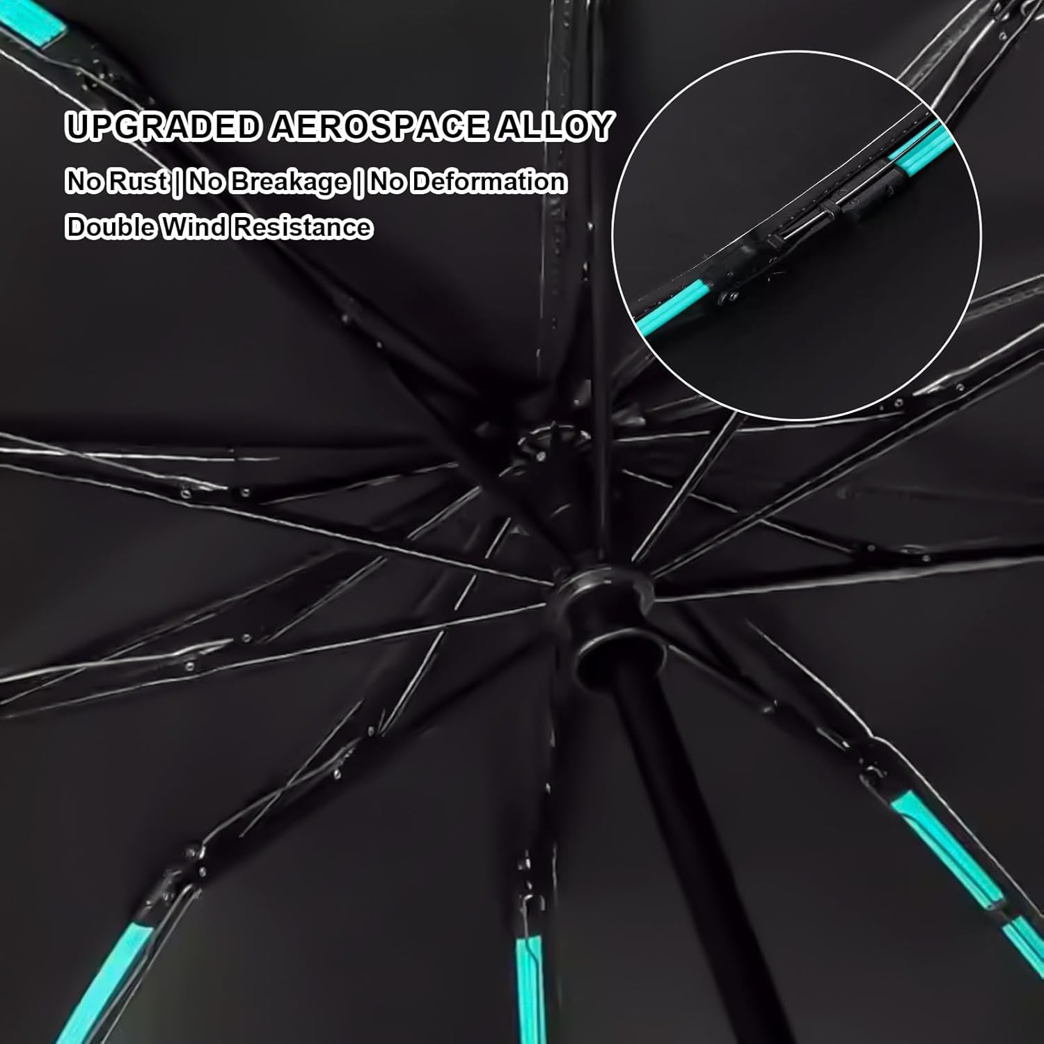 Folding Umbrellas, Automatic Extra Large Compact for Sun & Rain &ndash; Windproof Travel Parasol with Hooking Handle, Inverted Dry Close & Safety Reflective Strips (Black) image number 6