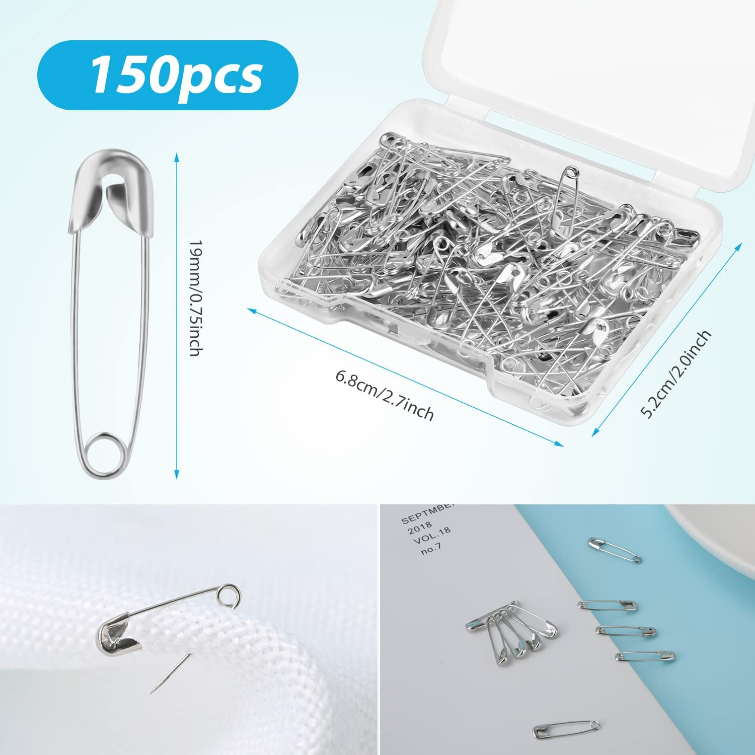150Pcs Safety Pins, 19Mm Mini Safety Pins for Clothes Metal Safety Pin for Clothing Sewing Handicrafts Jewelry Making (Silver) image number 6
