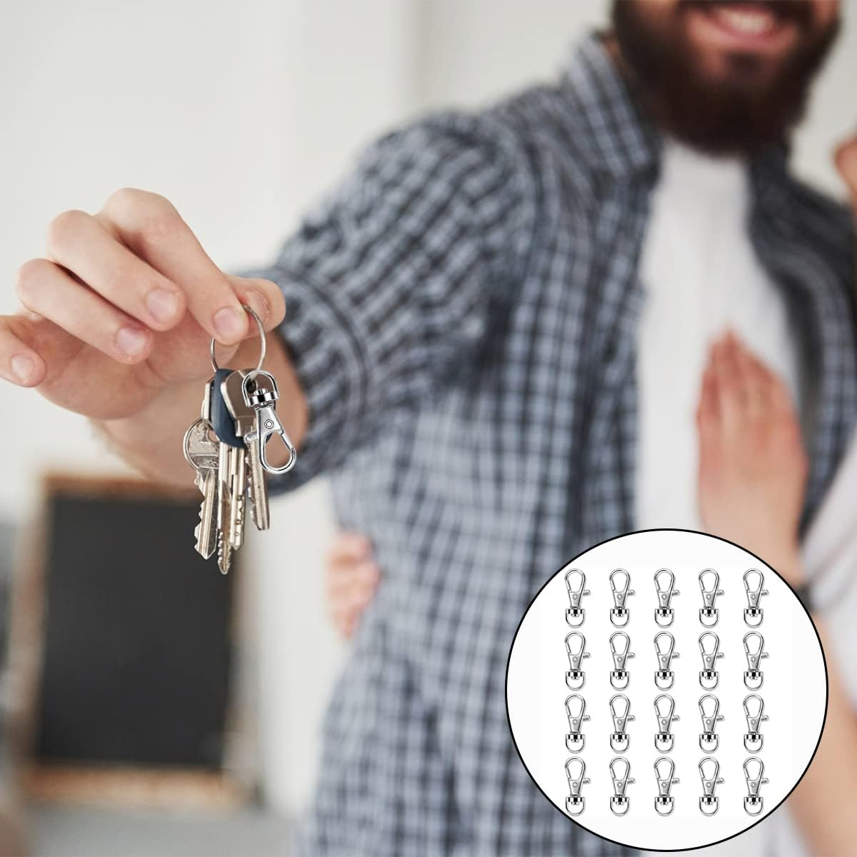 Swivel Snap Hook, 20 Pcs 360&deg; Rotating Metal Carabiner for Key Fob, Backpack, Collar (Silver) image number 6